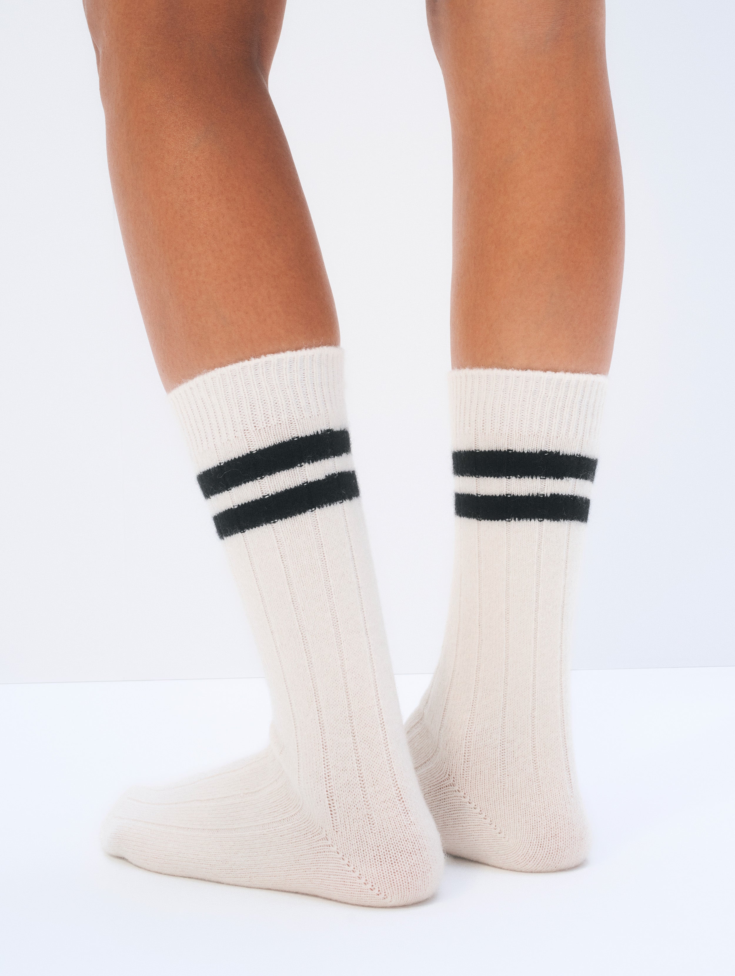 Cashmere Ribbed Socks | Soft White/Black