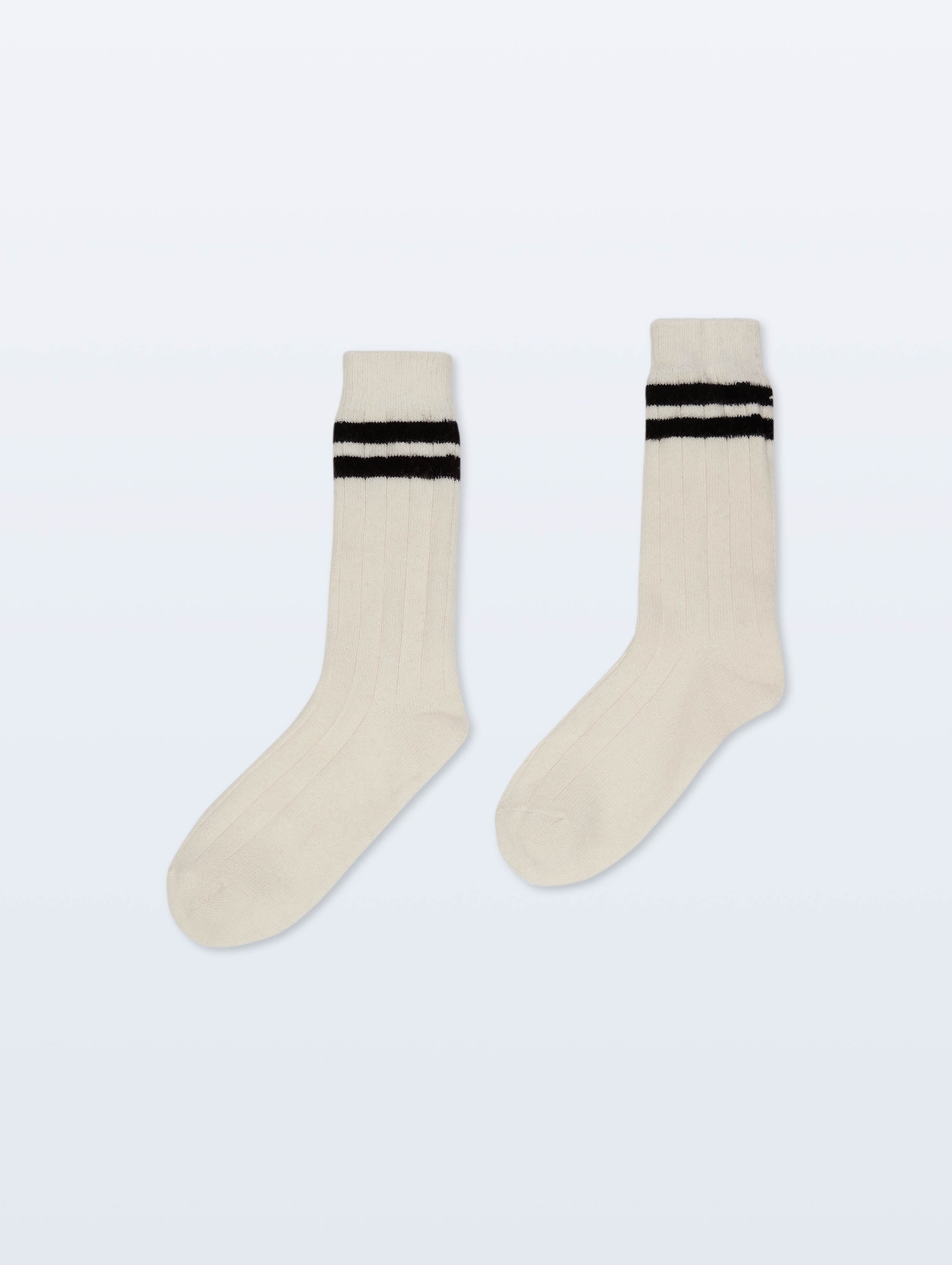 Cashmere Ribbed Socks | Soft White/Black