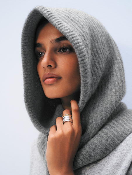 Cashmere Ribbed Balaclava | Grey Heather