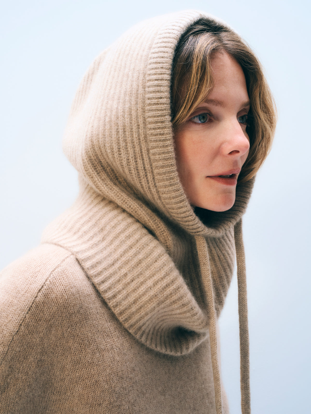 Cashmere Ribbed Balaclava | Taupe Heather