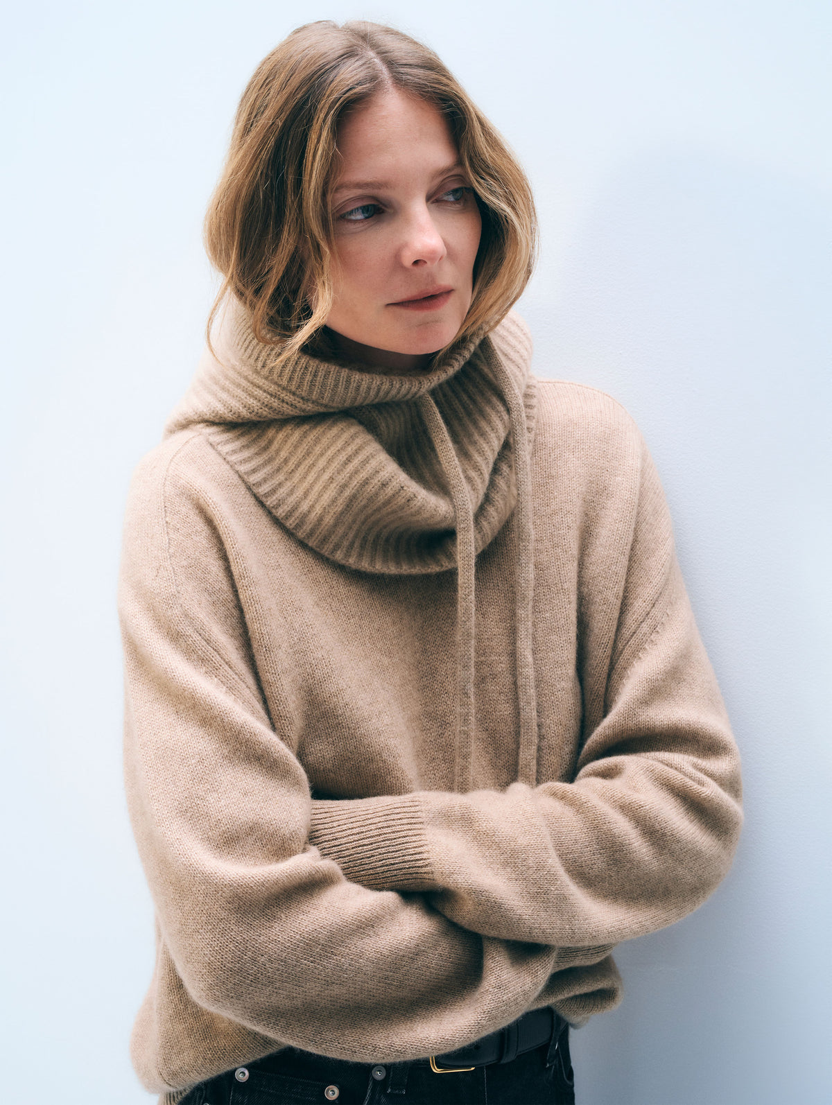 Cashmere Ribbed Balaclava | Taupe Heather