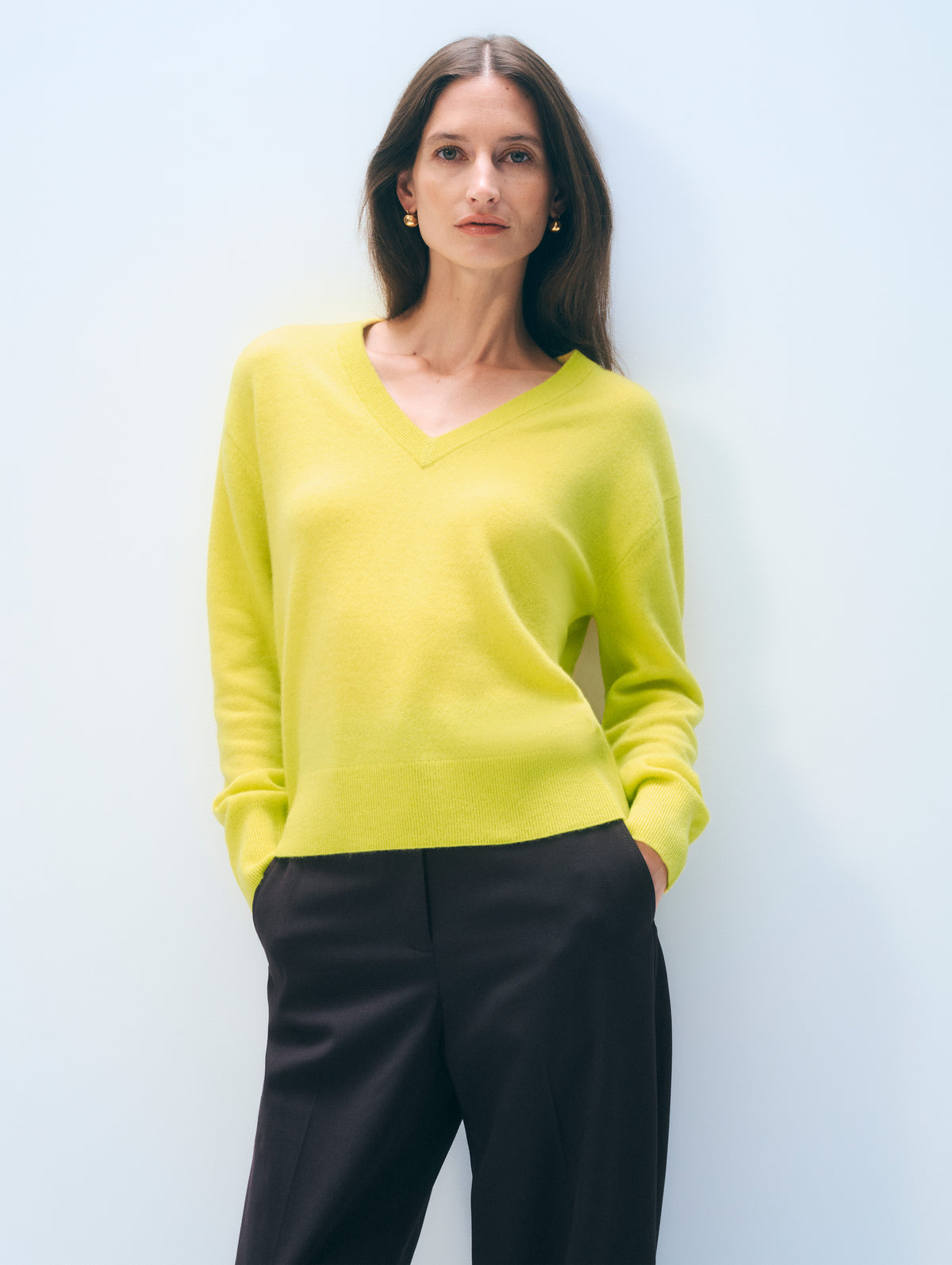 Cashmere V Neck | Citric Yellow