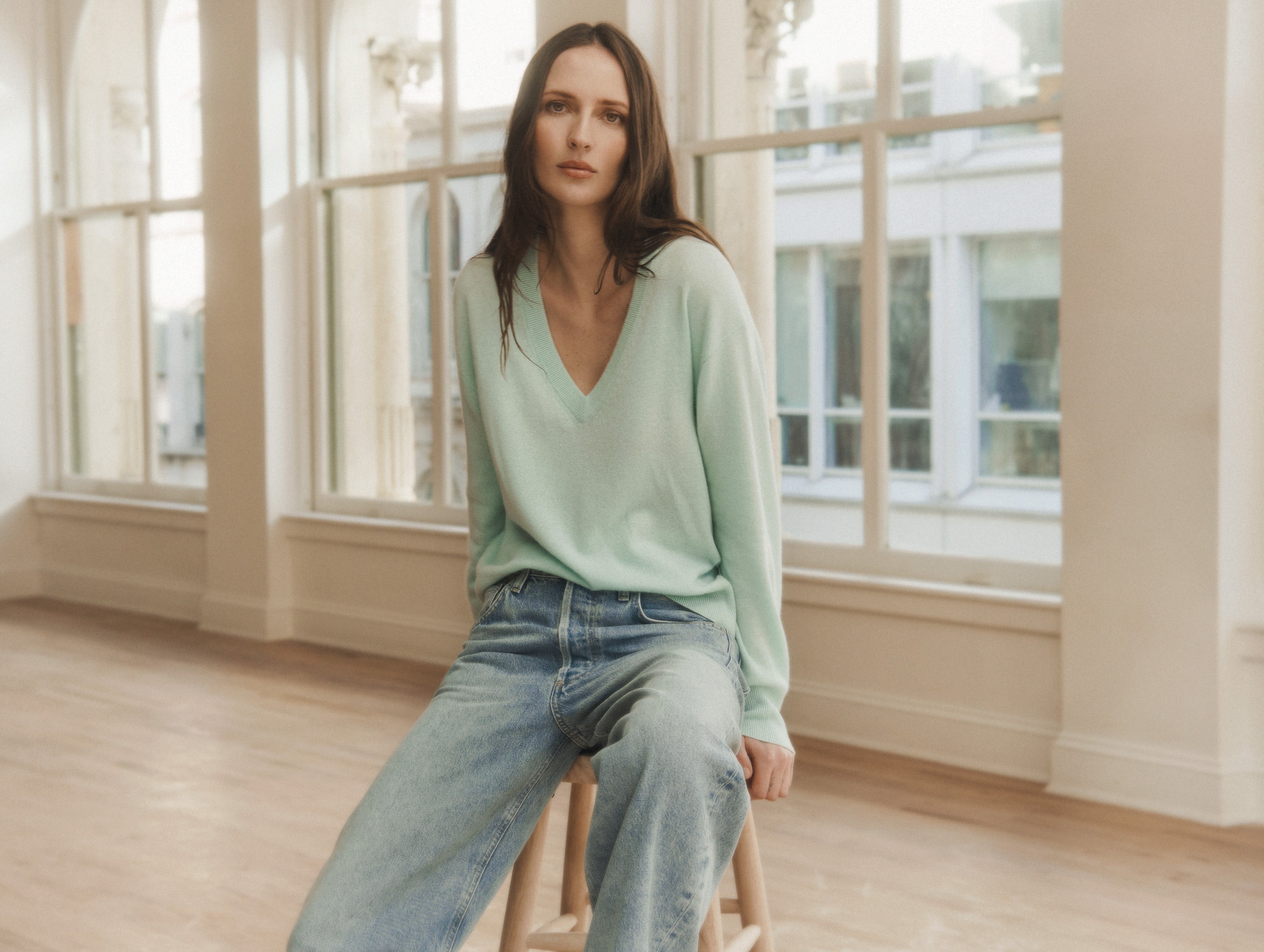 Cashmere V Neck | Light Aqua