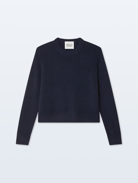 Cashmere Ribbed Trim Crewneck | White & Warren