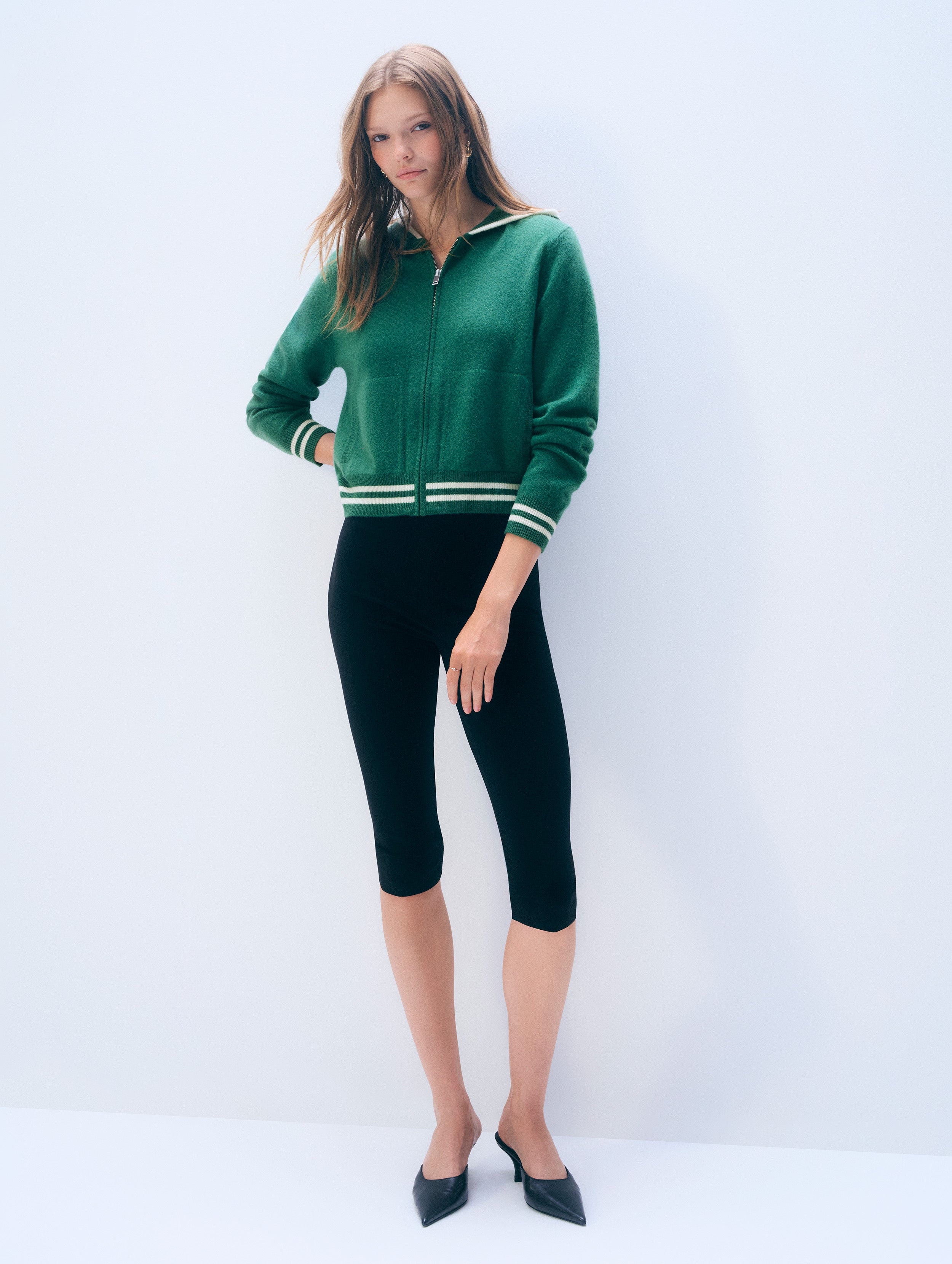 Cashmere Varsity Hoodie | Ivy Green/Soft White