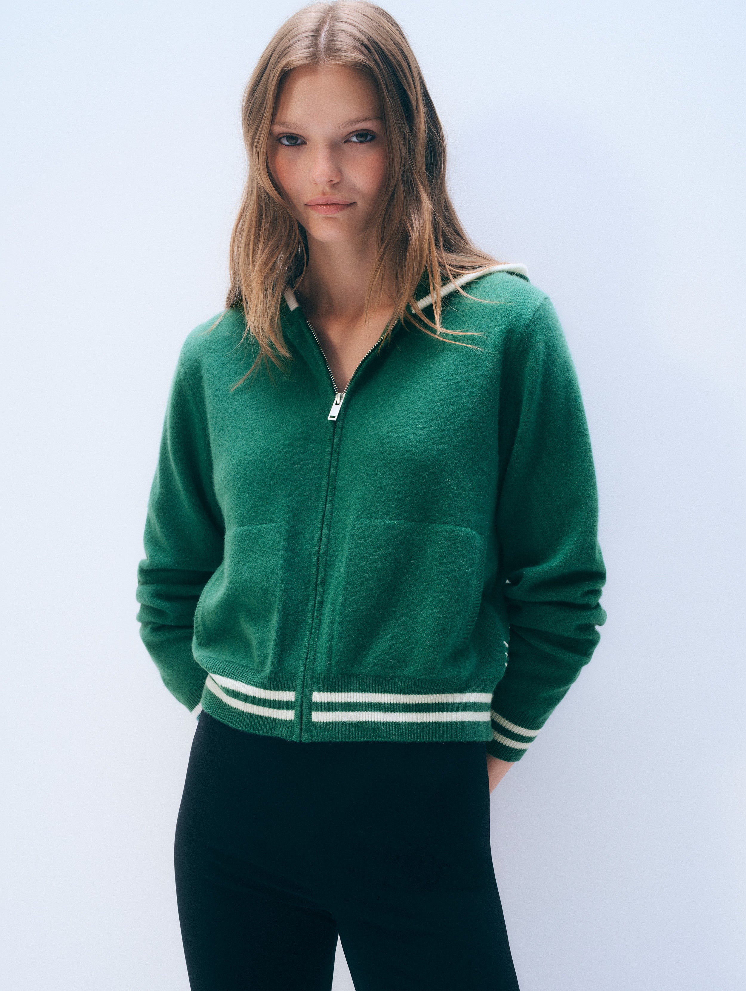 Cashmere Varsity Hoodie | Ivy Green/Soft White