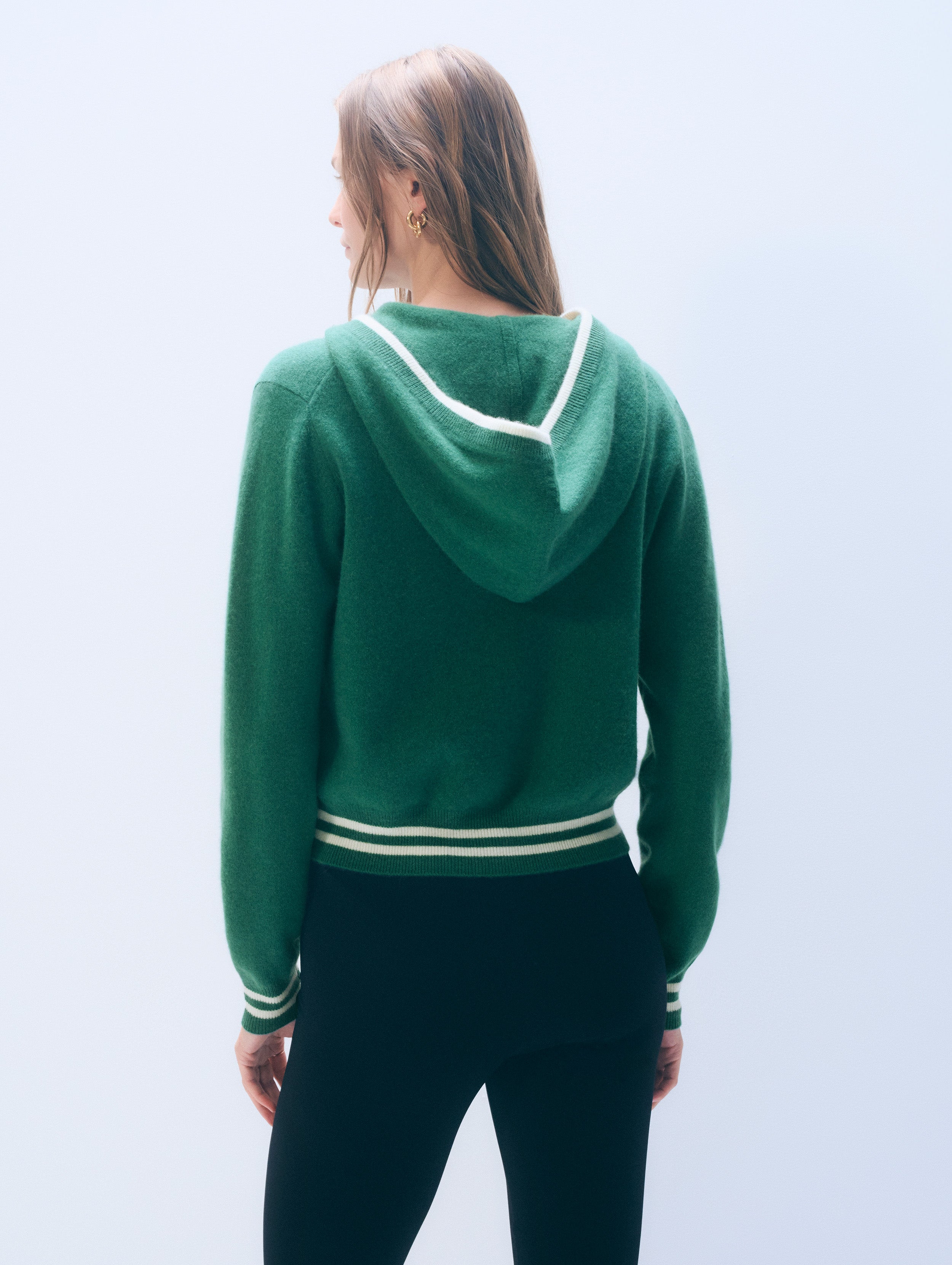 Cashmere Varsity Hoodie | Ivy Green/Soft White