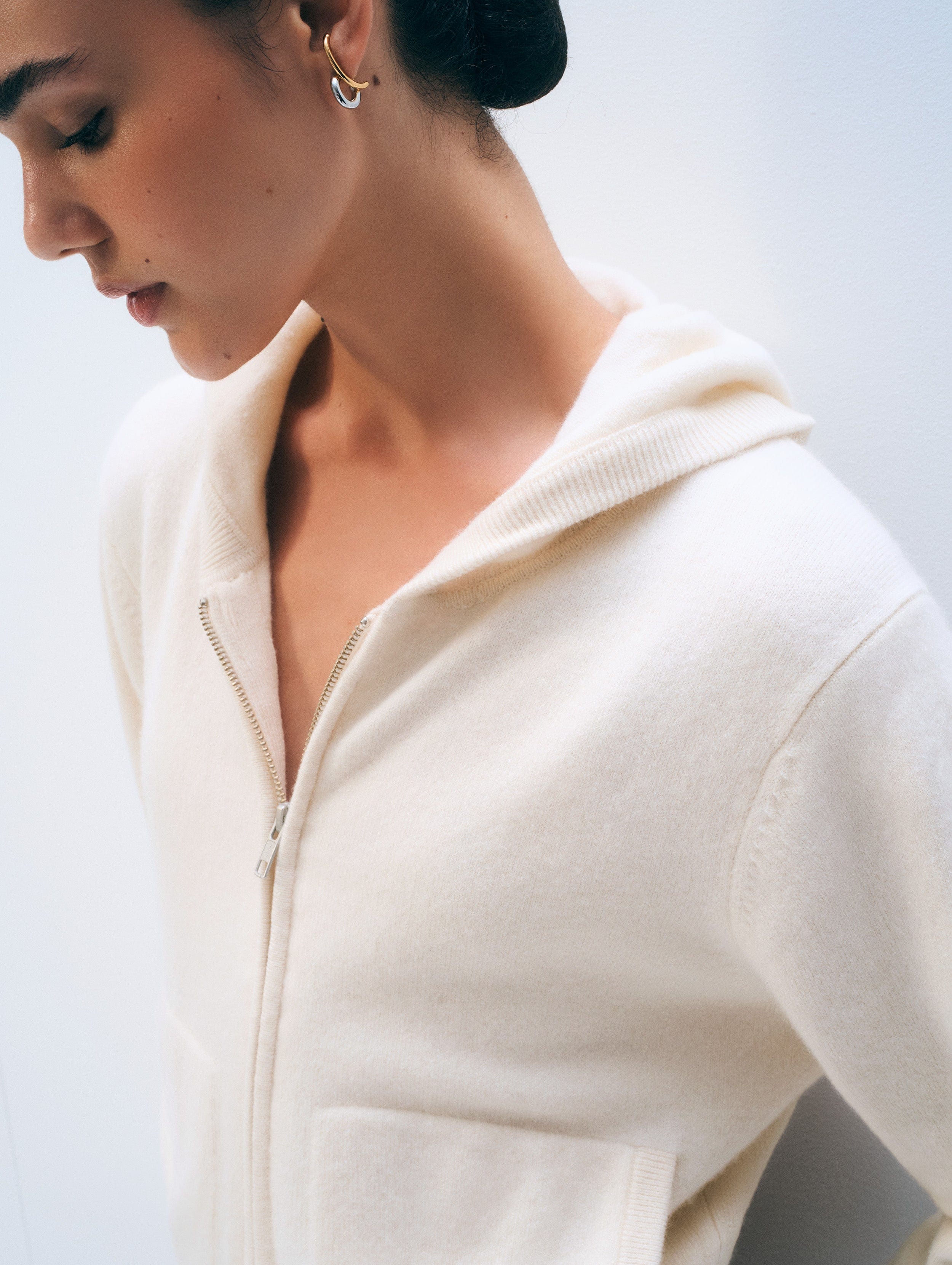 トップス Carimer Cashmere Luxe Zip Hoodie | Soft White