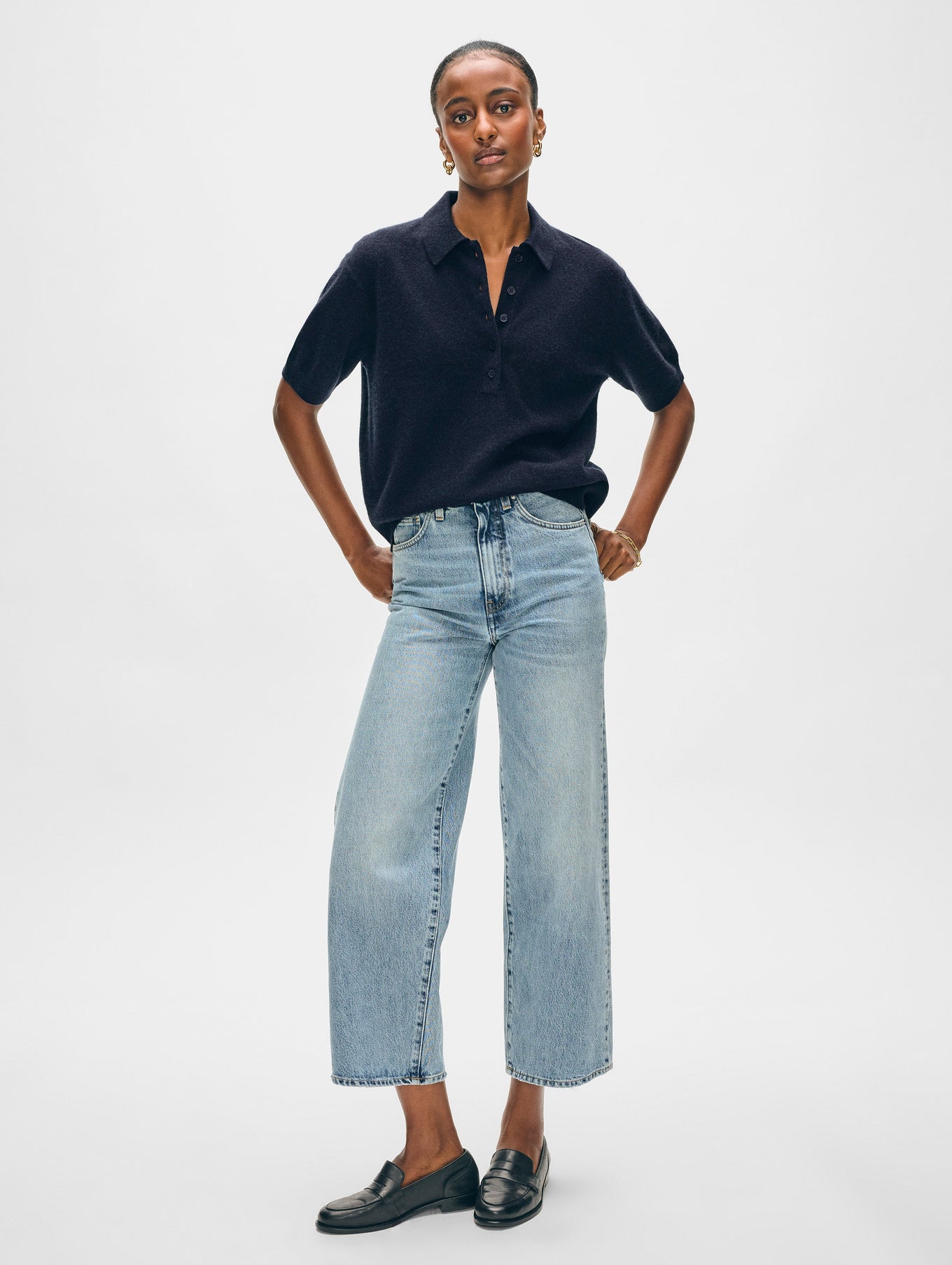 Cashmere Short Sleeve Button Polo