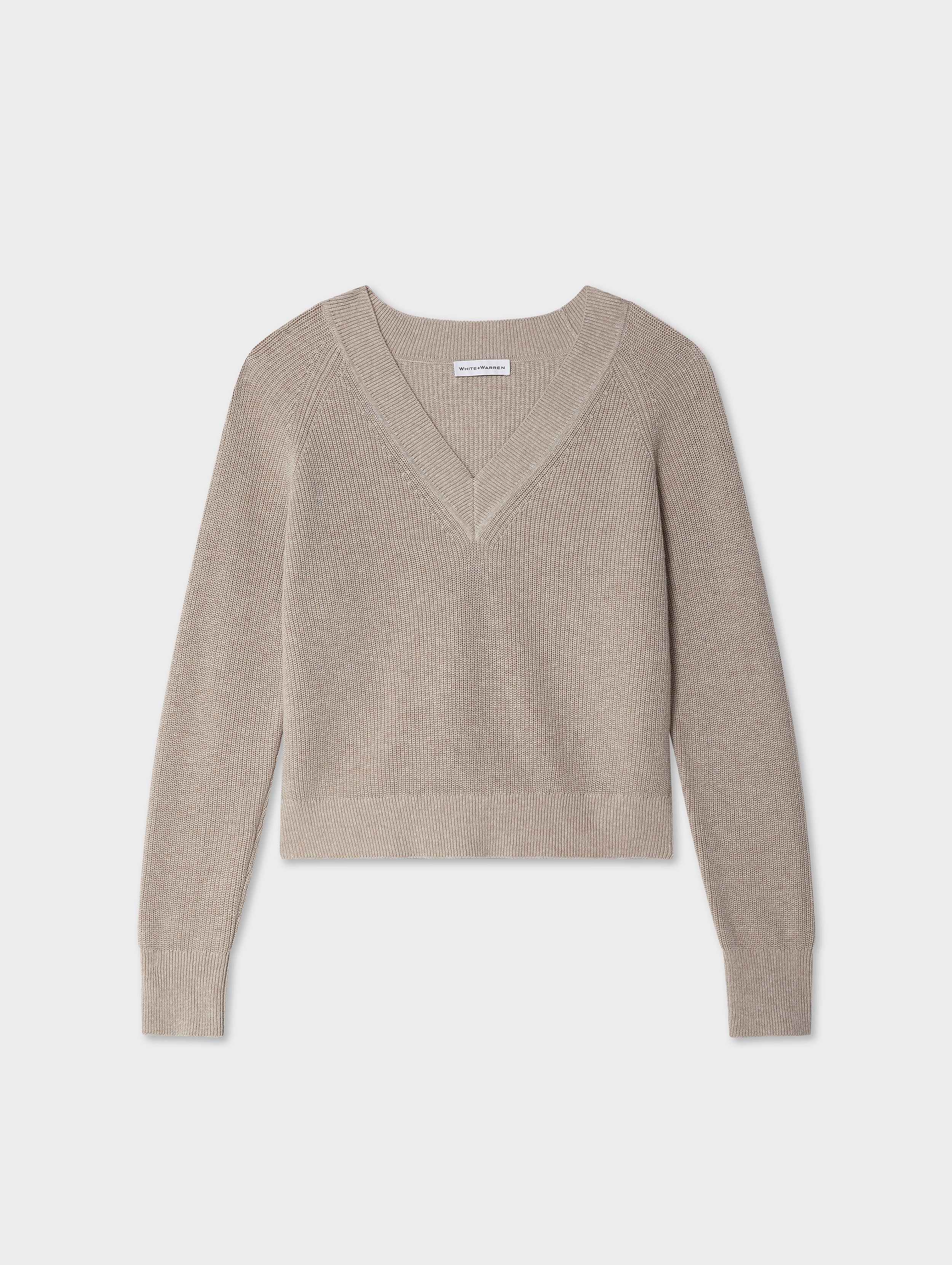 Fine Cotton Blend Ribbed V Neck