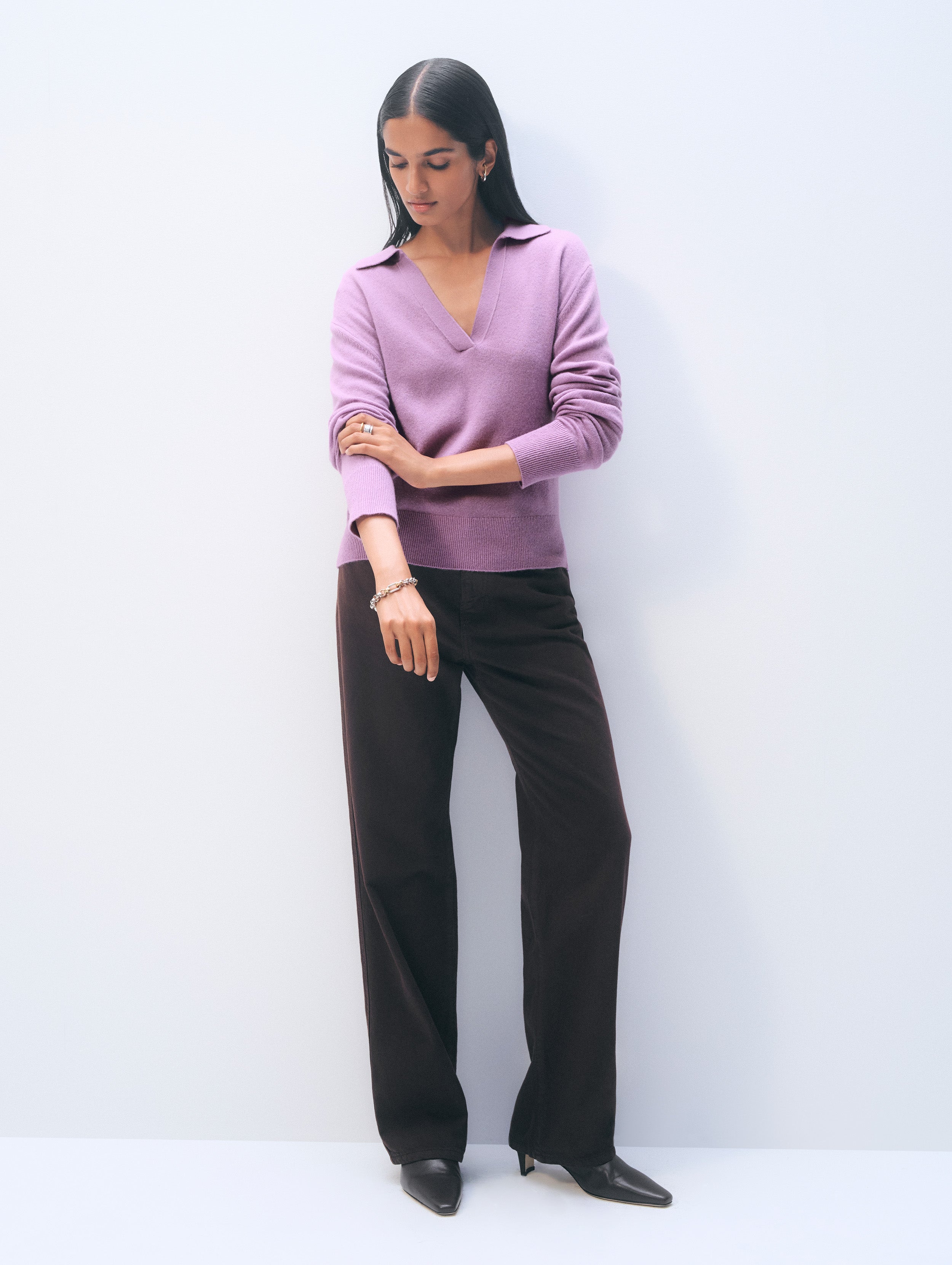 Cashmere Long-Sleeved Polo | Soft Plum