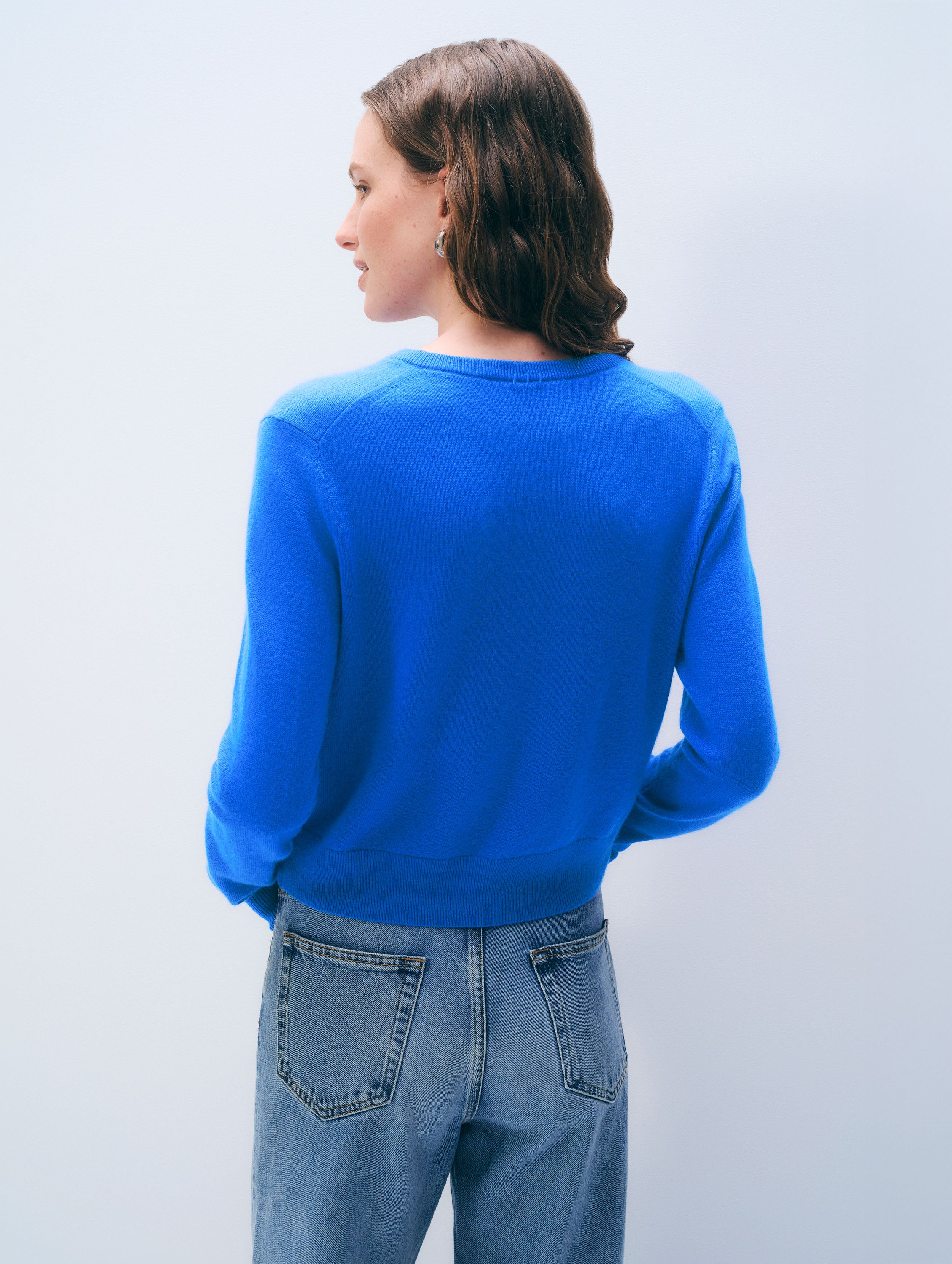 Cashmere Crewneck Cardigan | Bright Azure