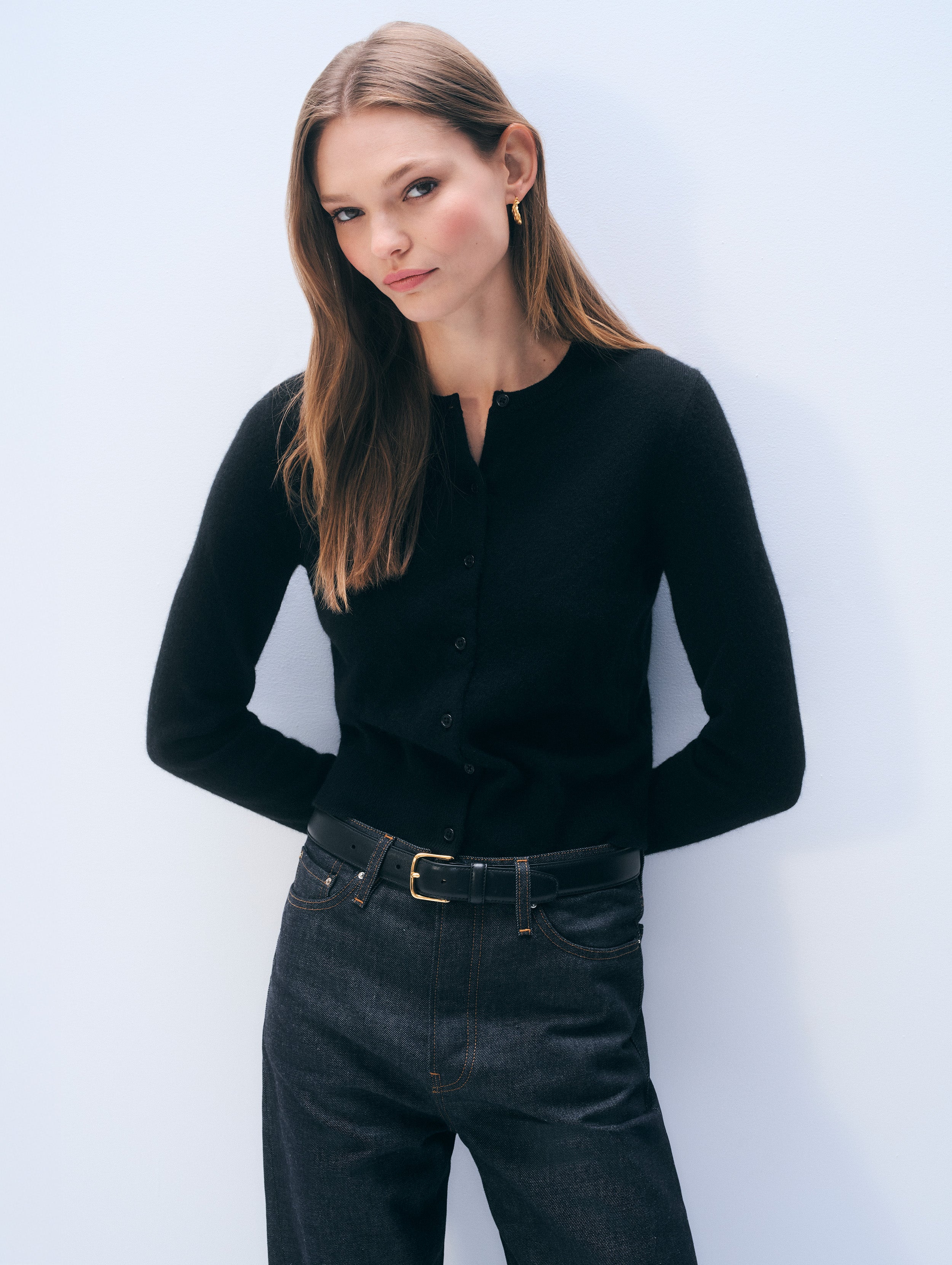 Cashmere Crewneck Cardigan | Black