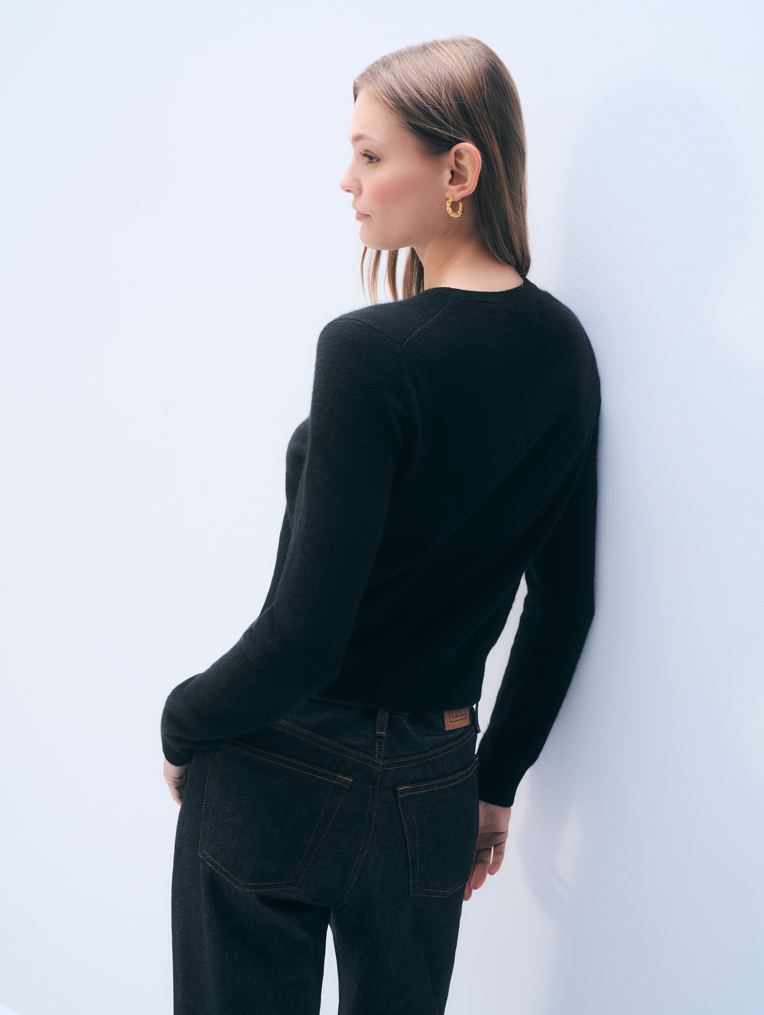 Cashmere Crewneck Cardigan | Black