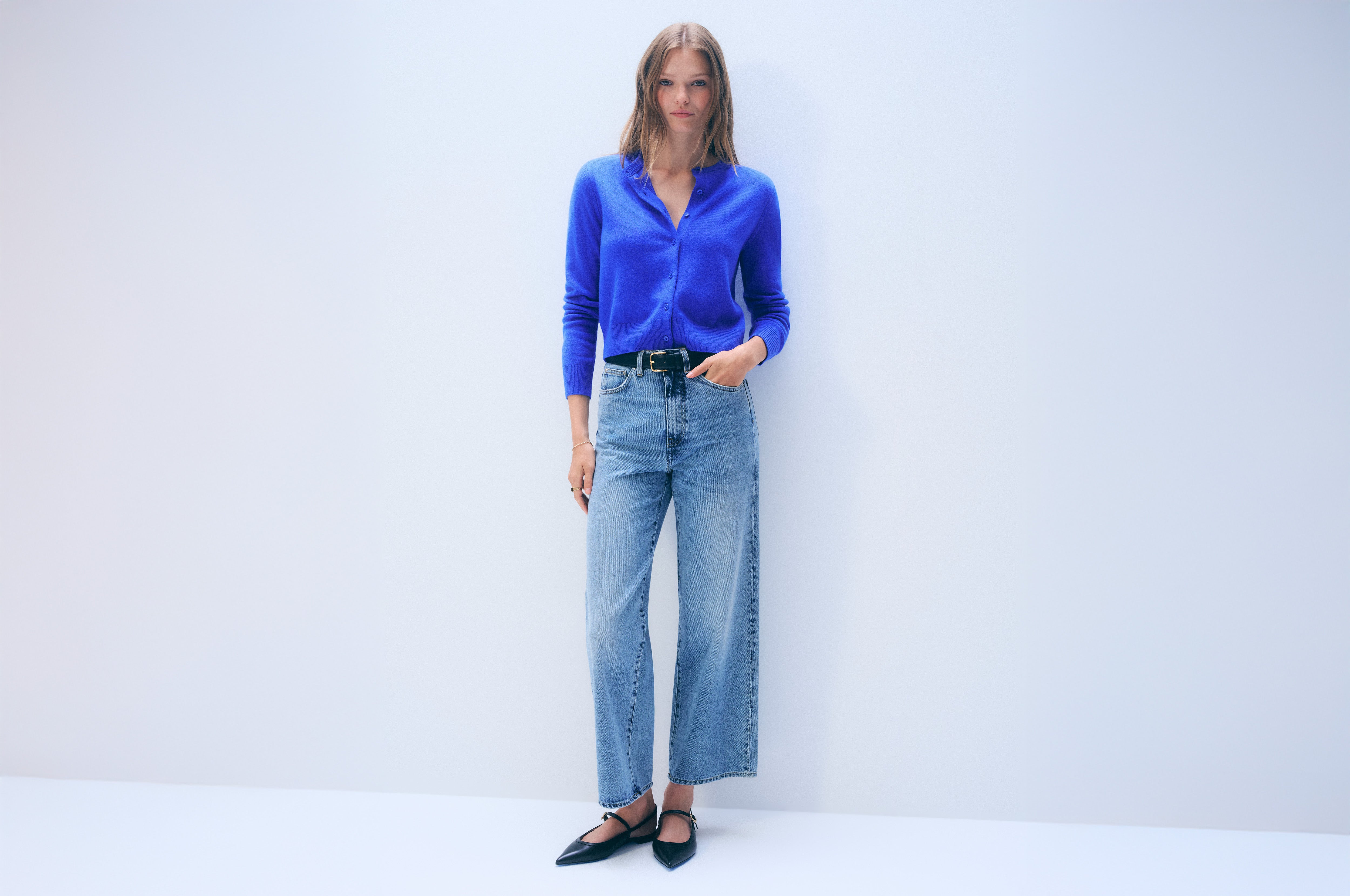 Cashmere Crewneck Cardigan | Cobalt Blue