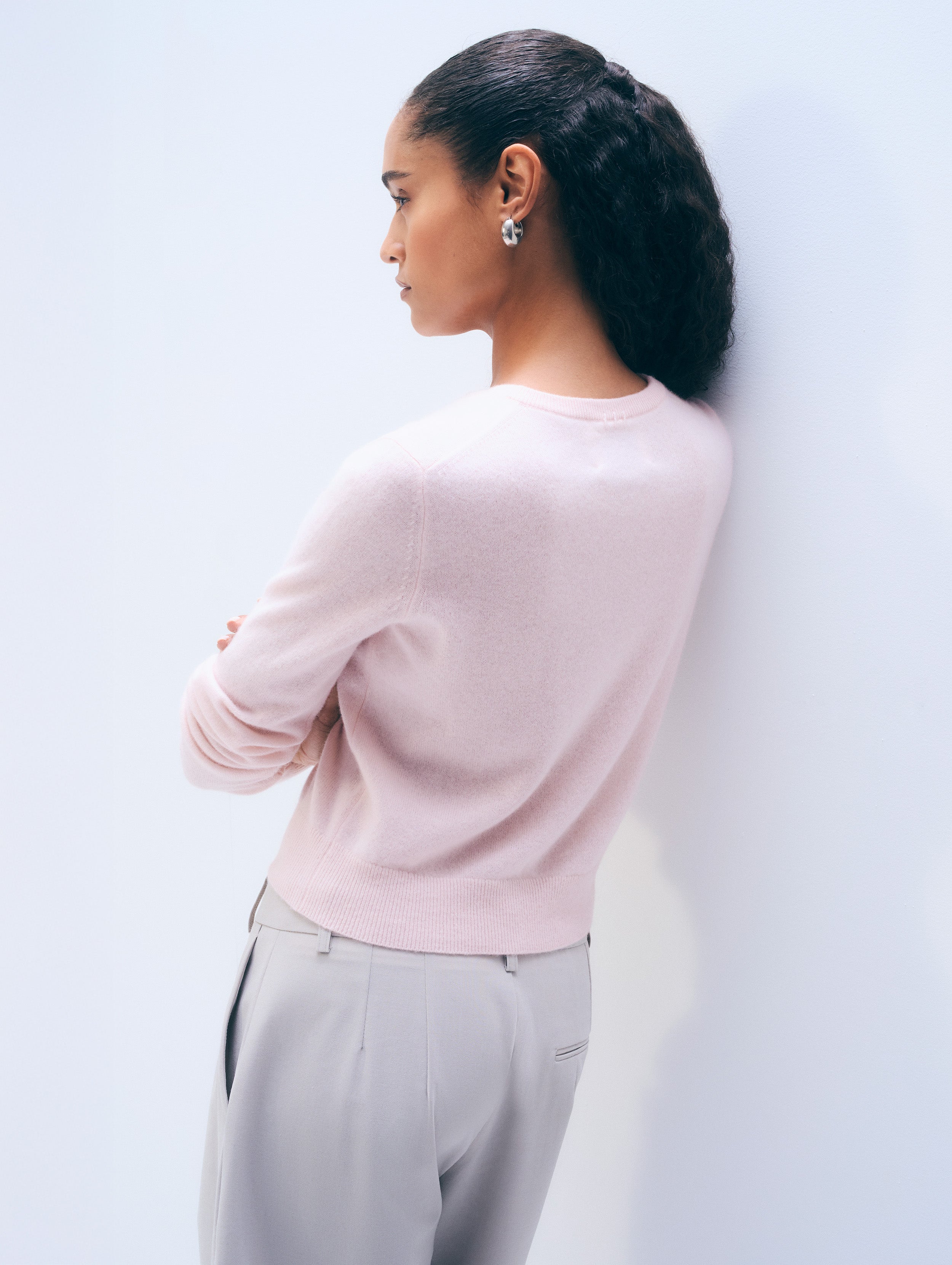 Cashmere Crewneck Cardigan | Pink Sand