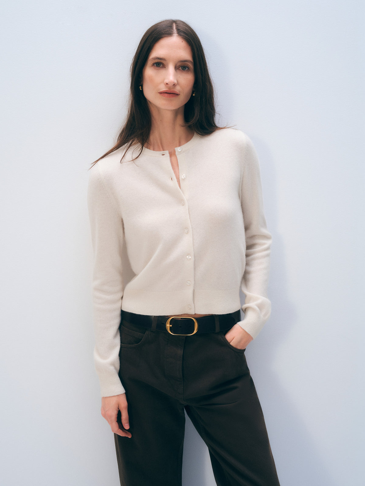 Cashmere Crewneck Cardigan | Soft White