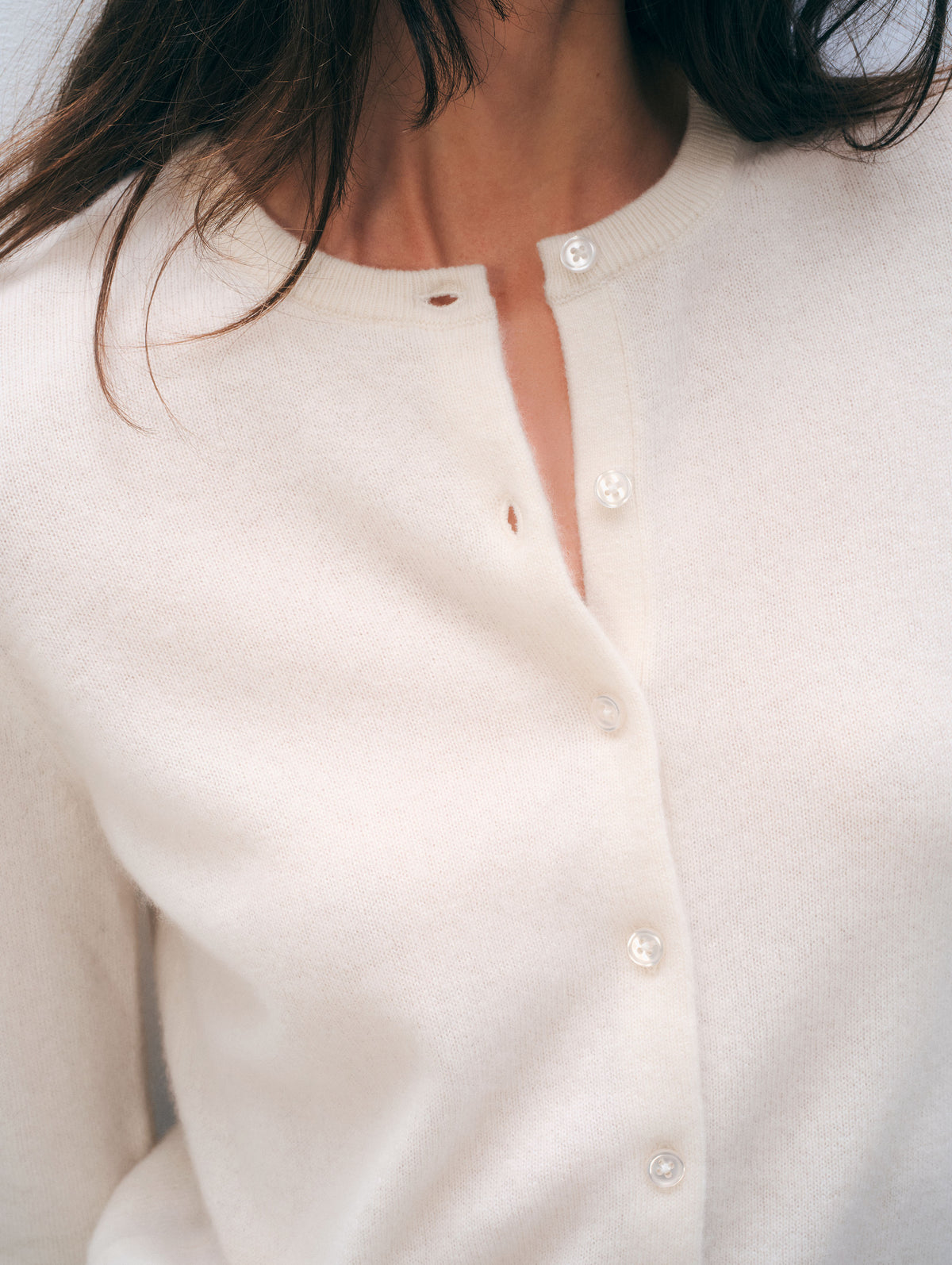 Cashmere Crewneck Cardigan | Soft White