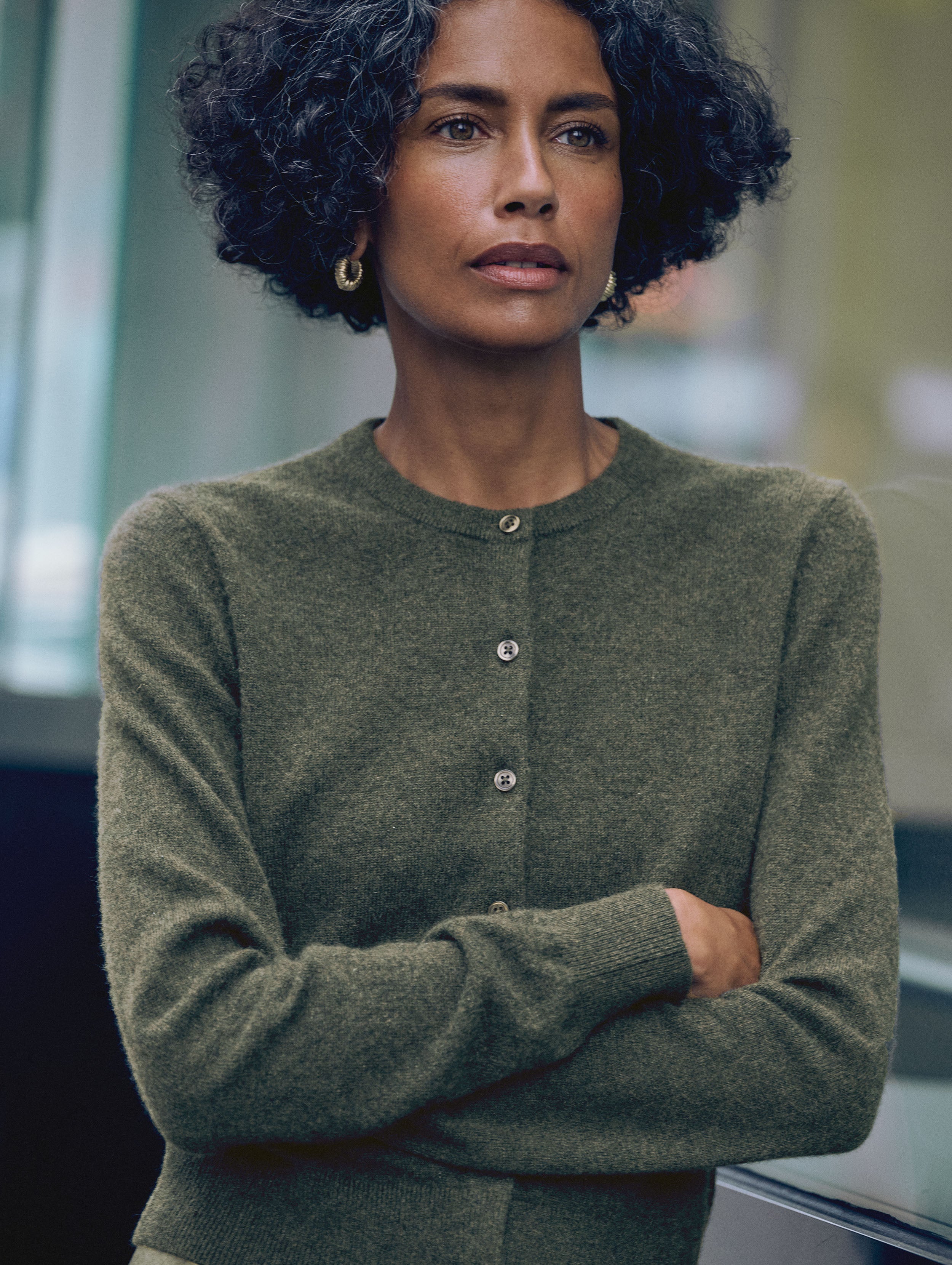 Cashmere Crewneck Cardigan | Thyme Heather