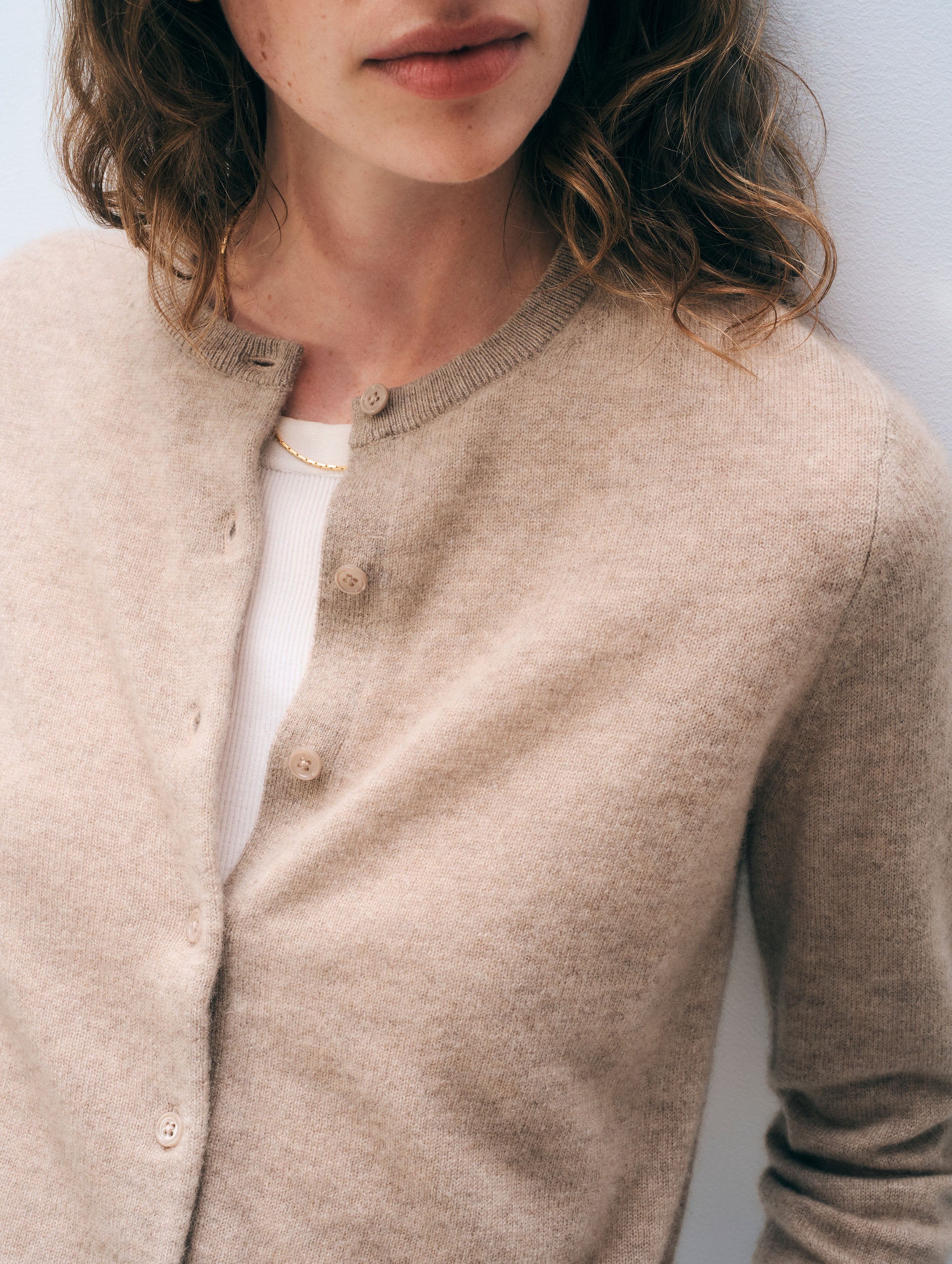 Cashmere Crewneck Cardigan | Taupe Heather