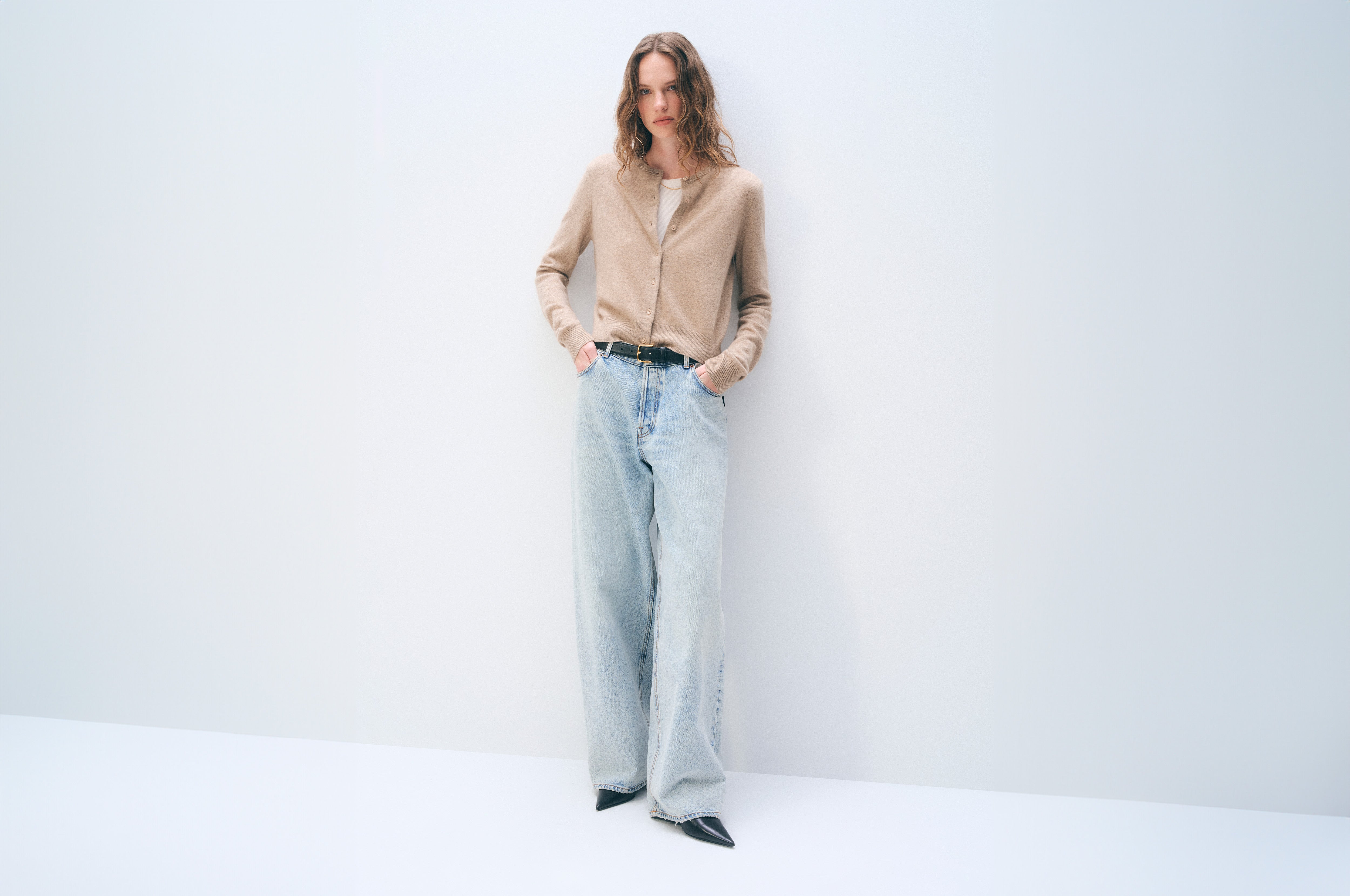 Cashmere Crewneck Cardigan | Taupe Heather