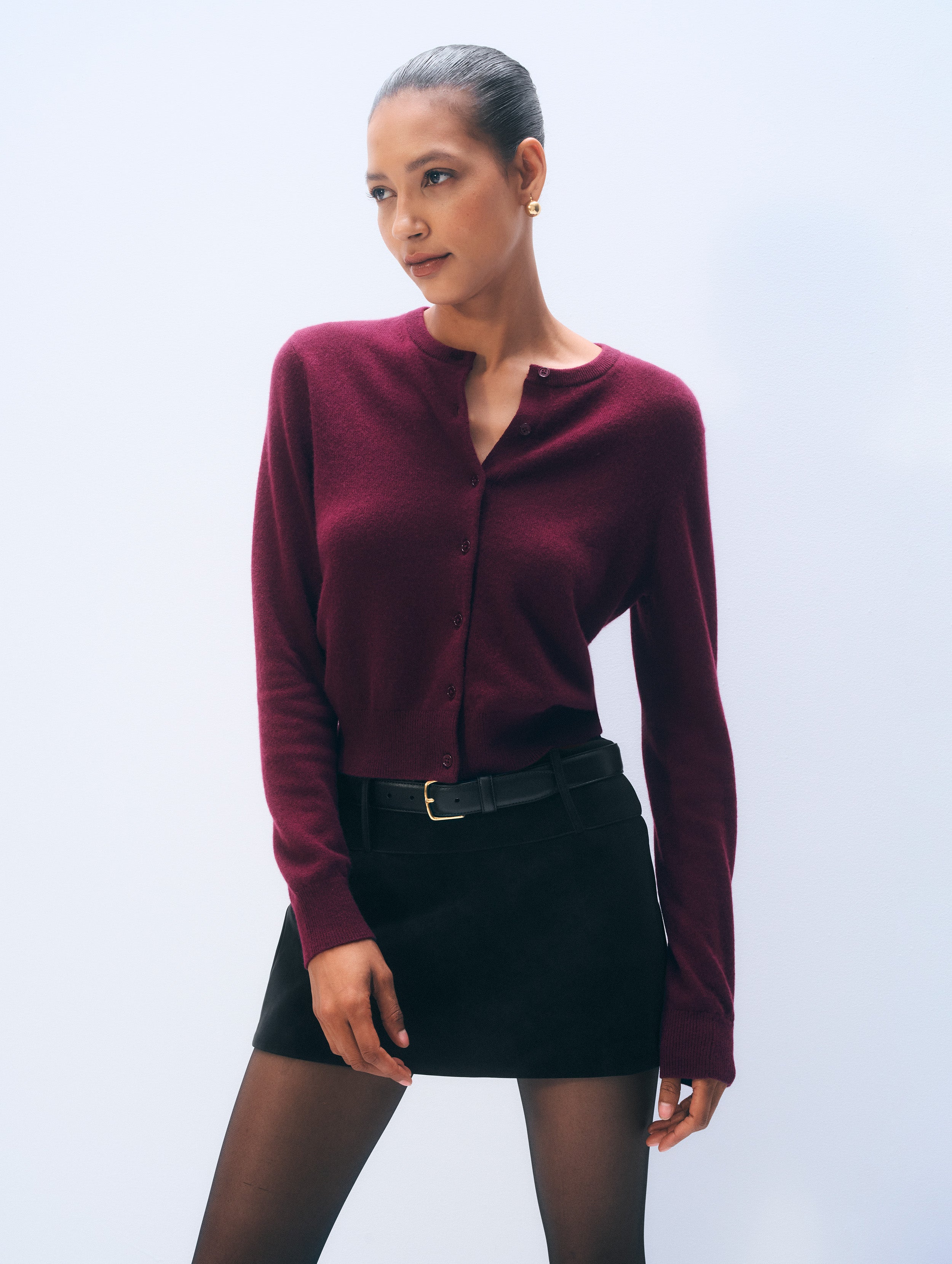 Cashmere Crewneck Cardigan | Sangria