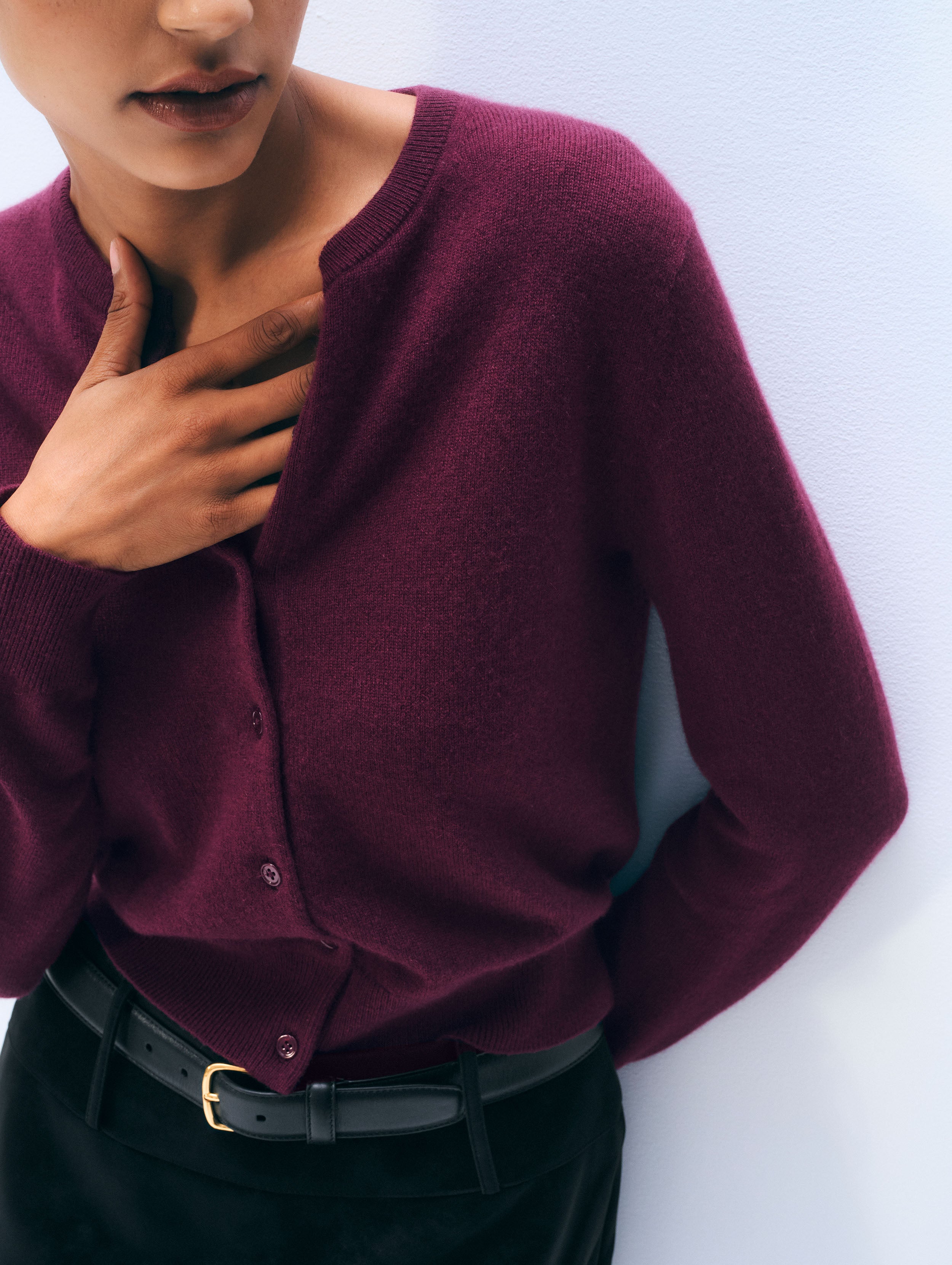 Cashmere Crewneck Cardigan | Sangria