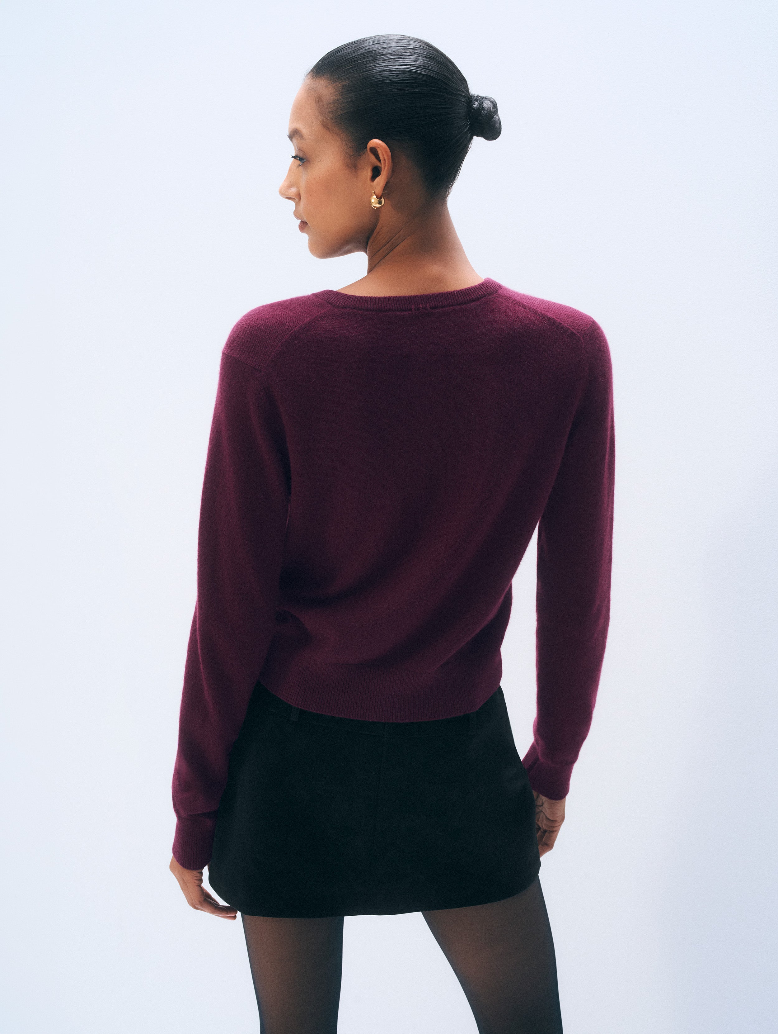Cashmere Crewneck Cardigan | Sangria
