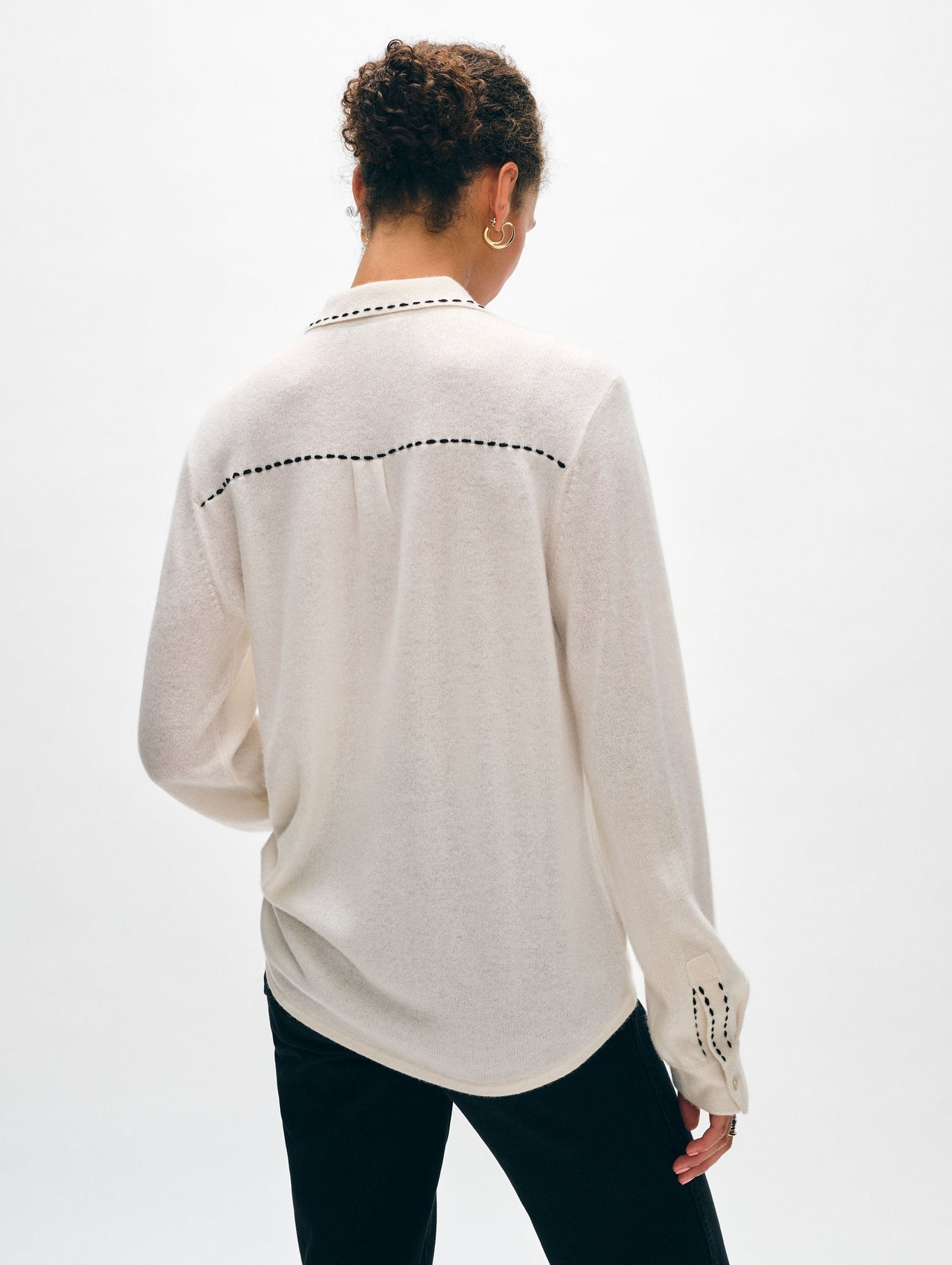 Cashmere Embroidered Trim Button Down Shirt