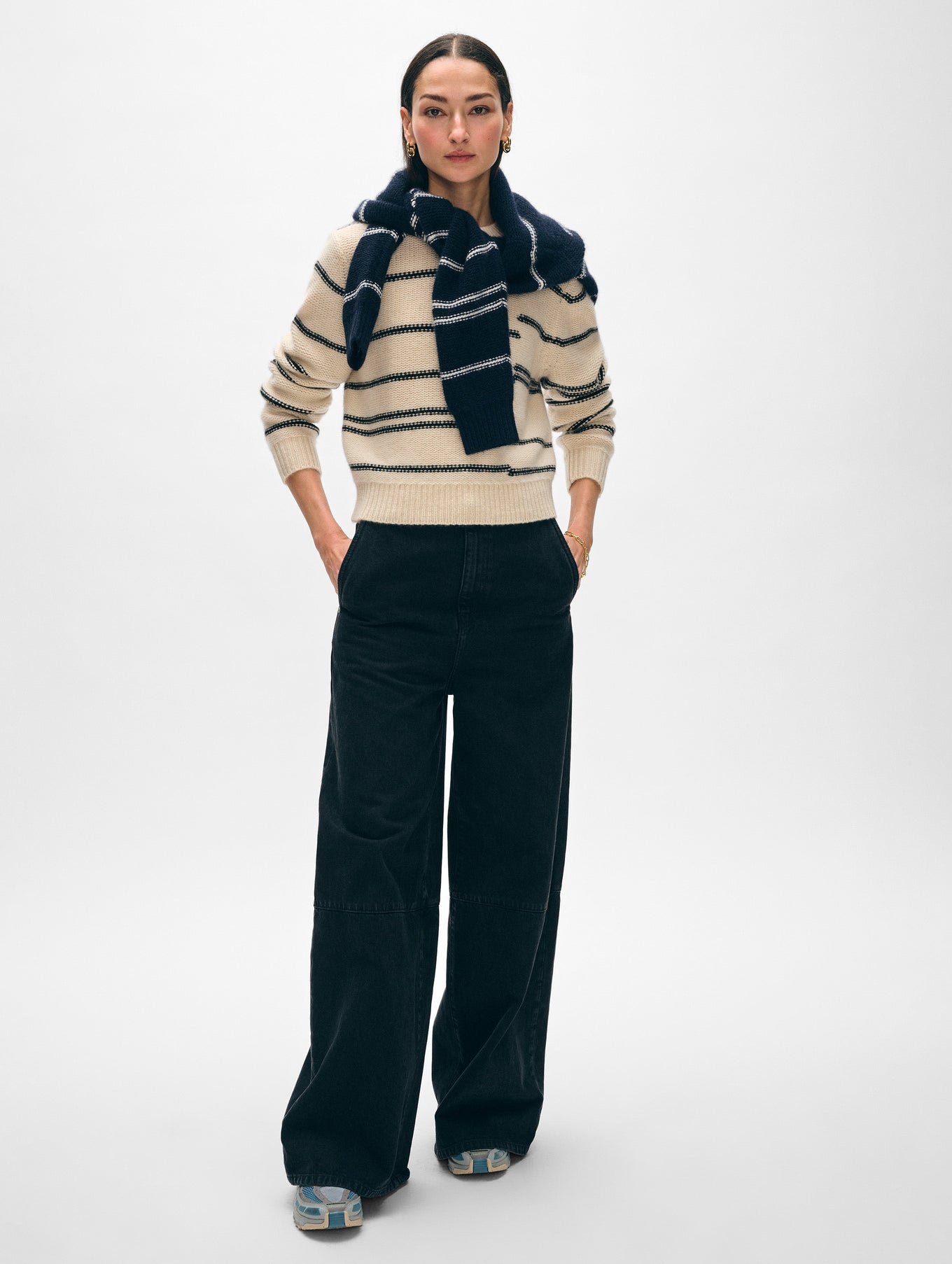 Cashmere Broken Stripe Crewneck