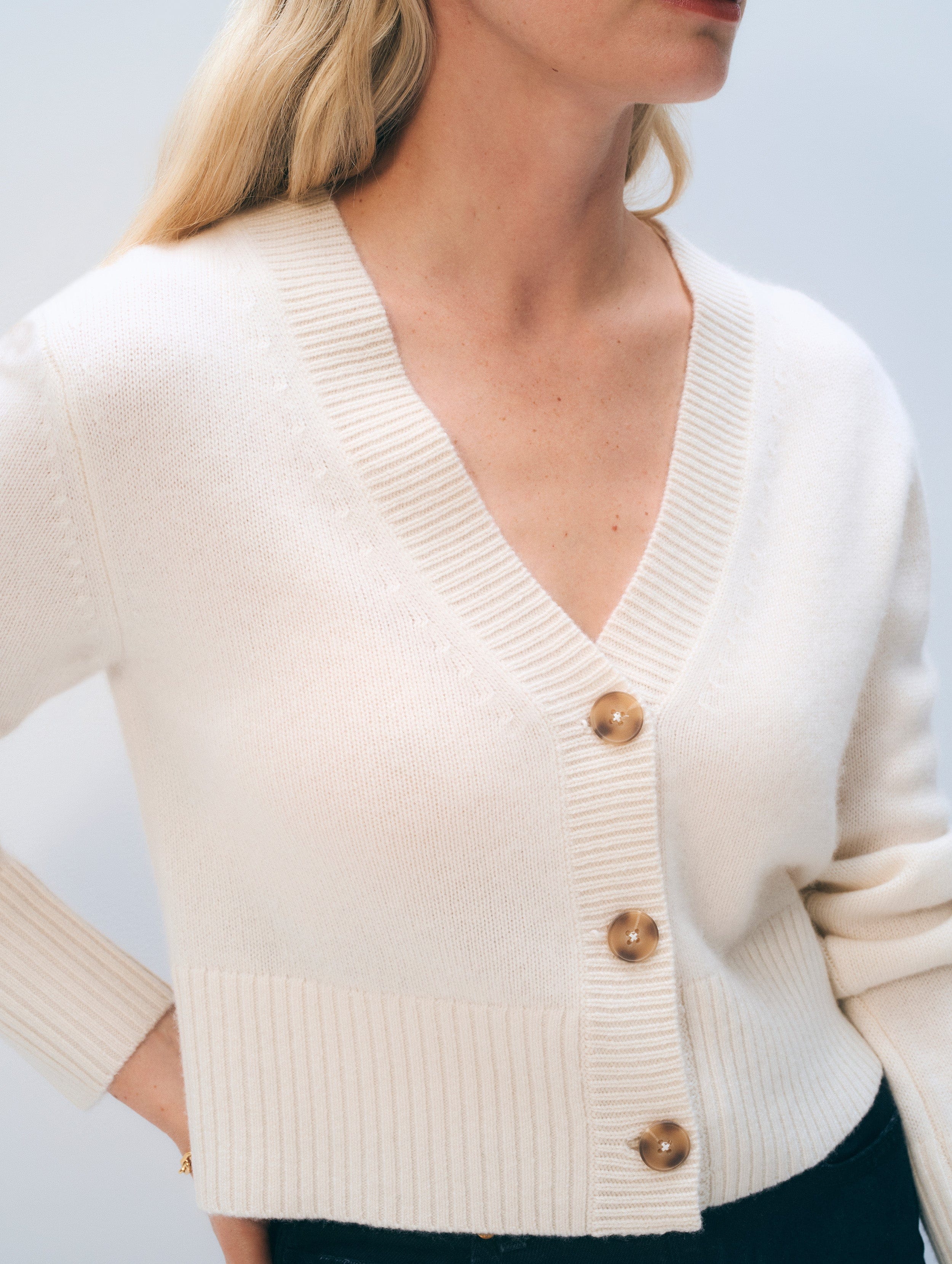 Cashmere Button Cardigan White Warren - Main Image