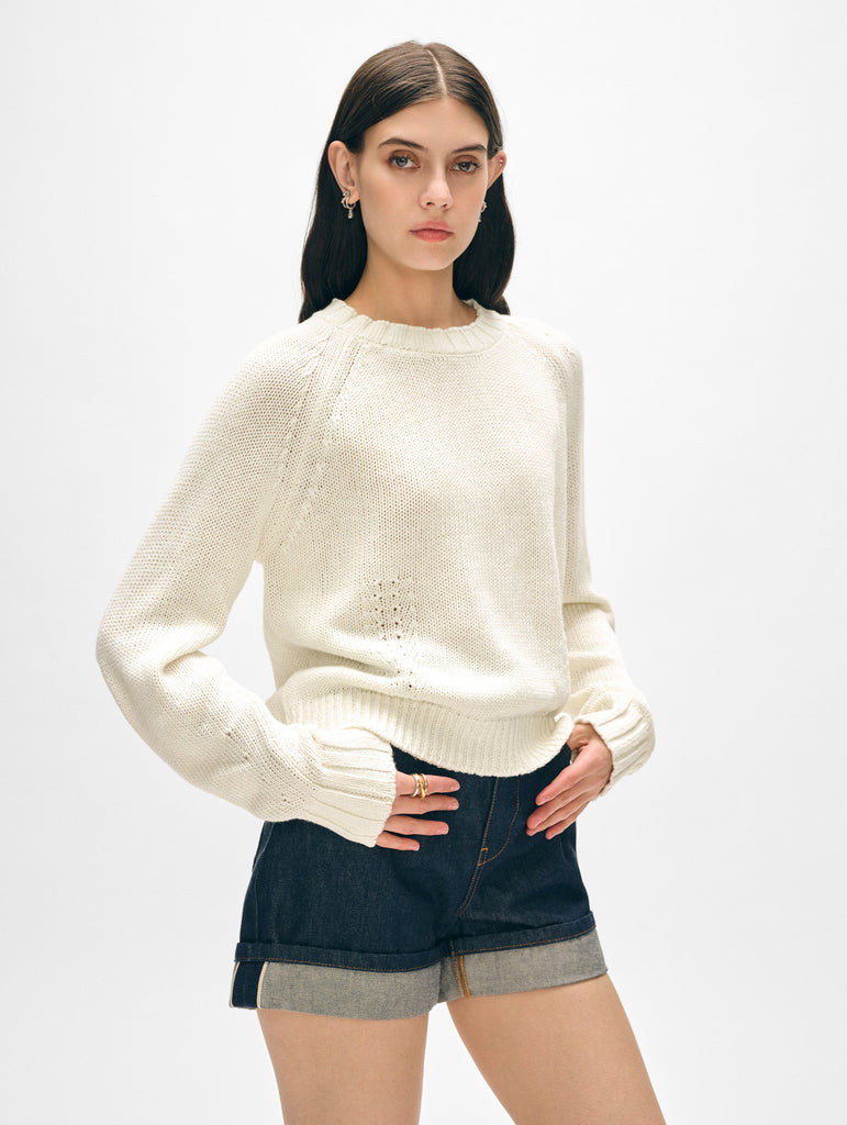 Cotton Linen Sweatshirt – White + Warren