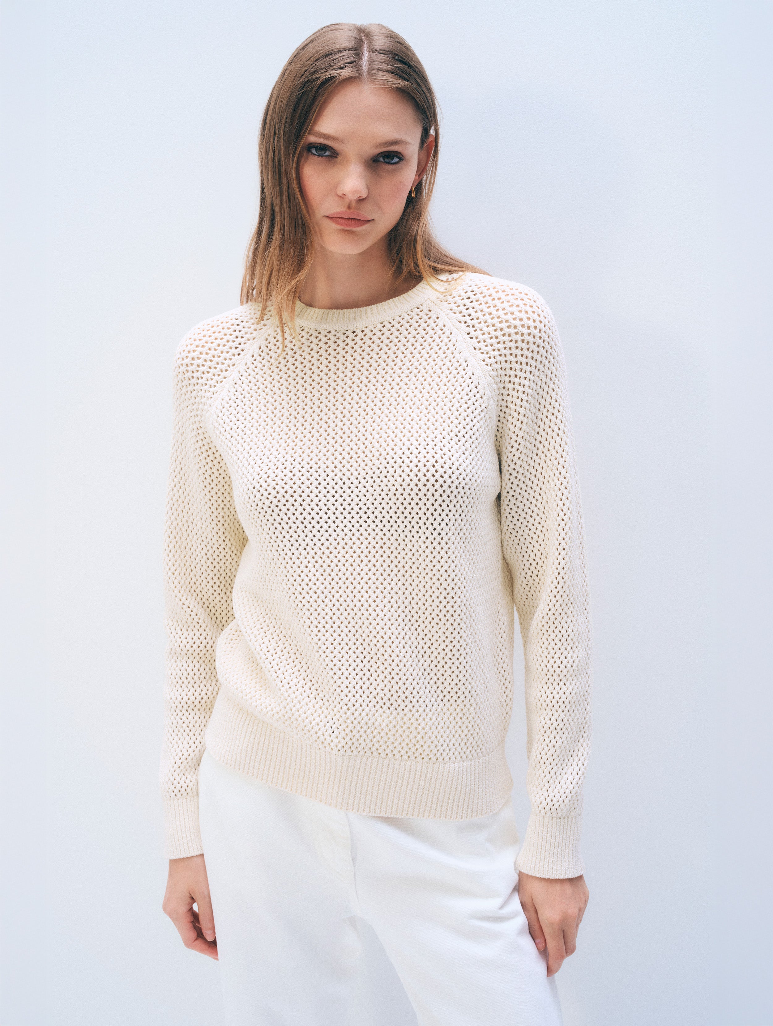 Bouclé Mesh Sweatshirt | Ivory