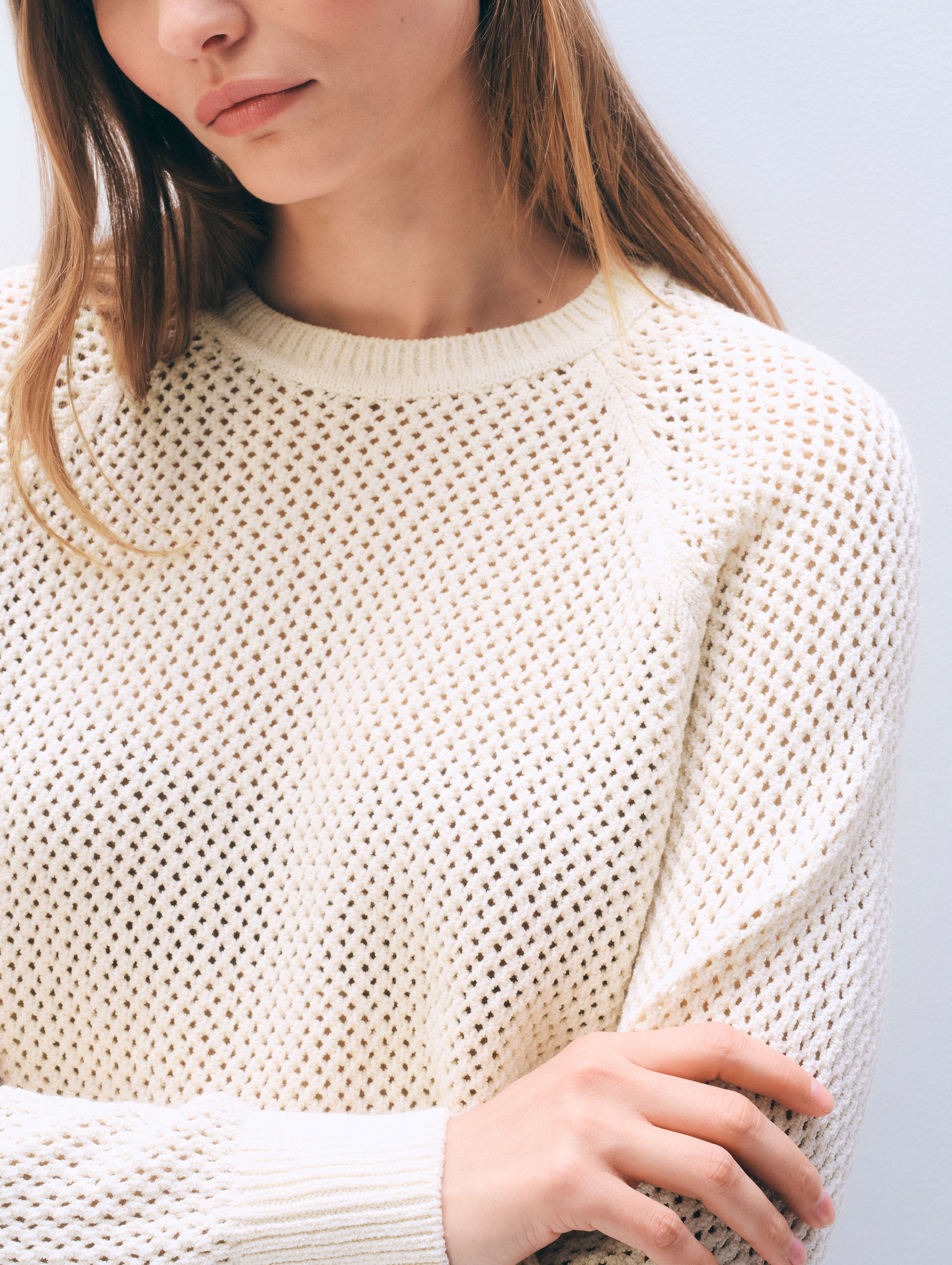 Bouclé Mesh Sweatshirt | Ivory