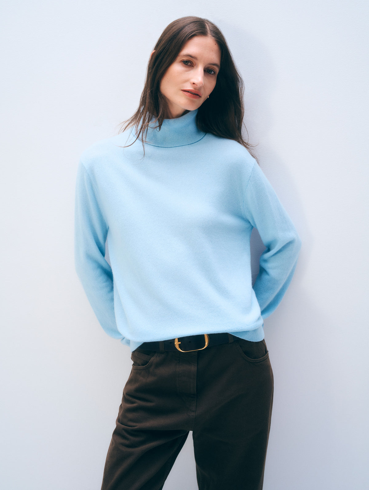 Cashmere Rib Trim Easy Turtleneck | Seersucker Blue