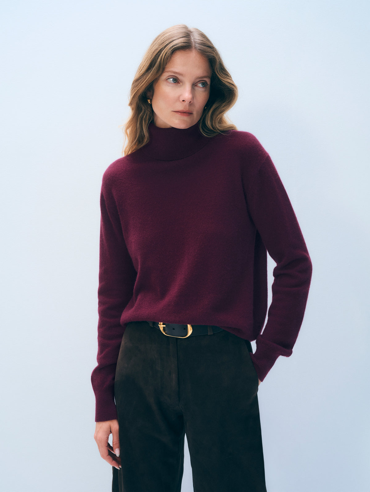 Cashmere Rib Trim Easy Turtleneck | Sangria
