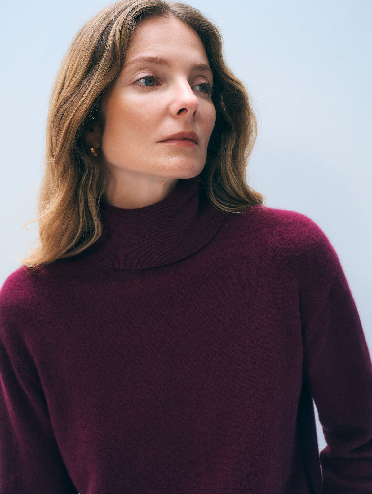 Cashmere Rib Trim Easy Turtleneck | Sangria