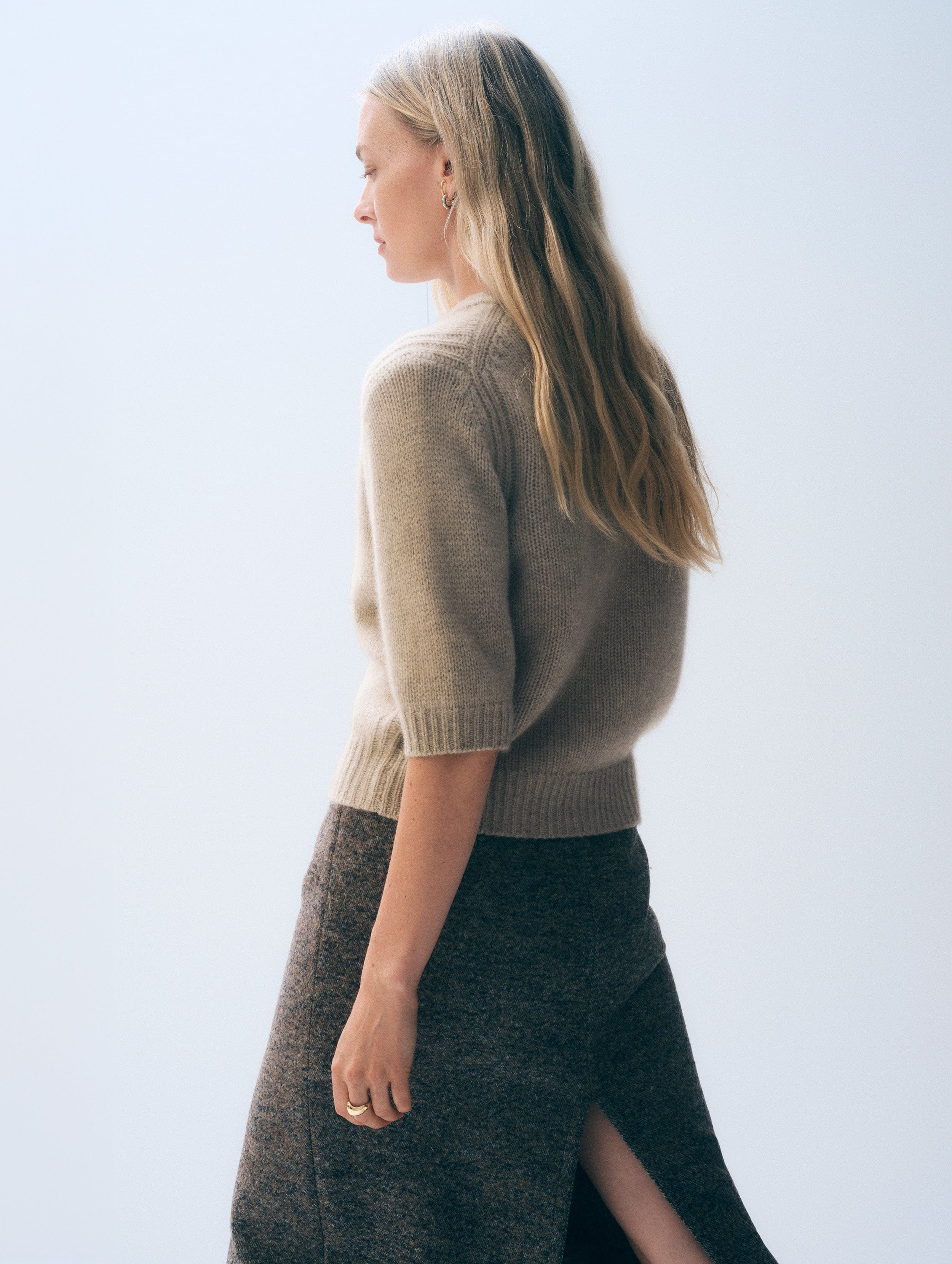Cashmere Short Sleeve Cardigan | Taupe Heather
