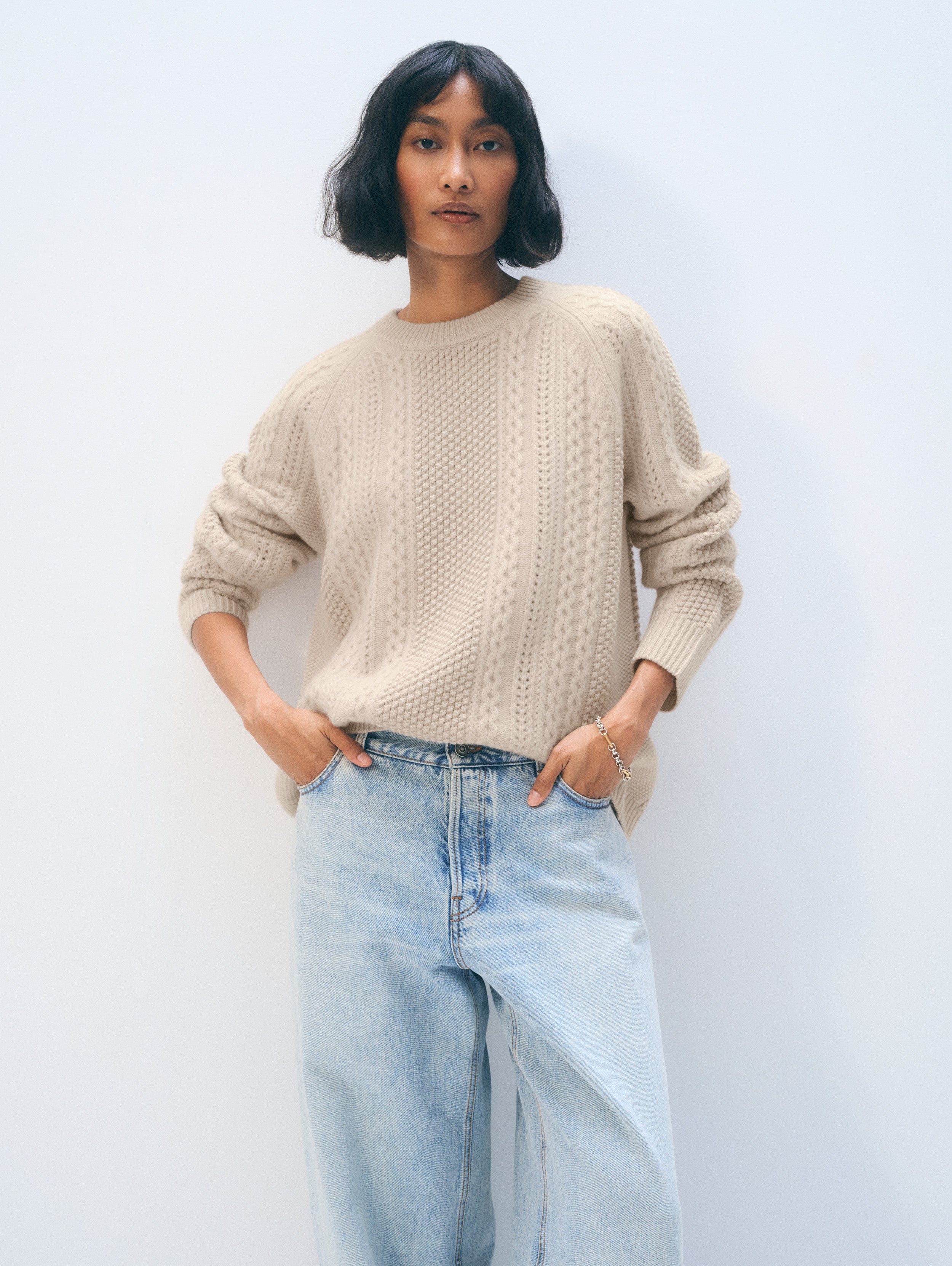Cashmere Luxe Cable Crewneck | Natural Heather
