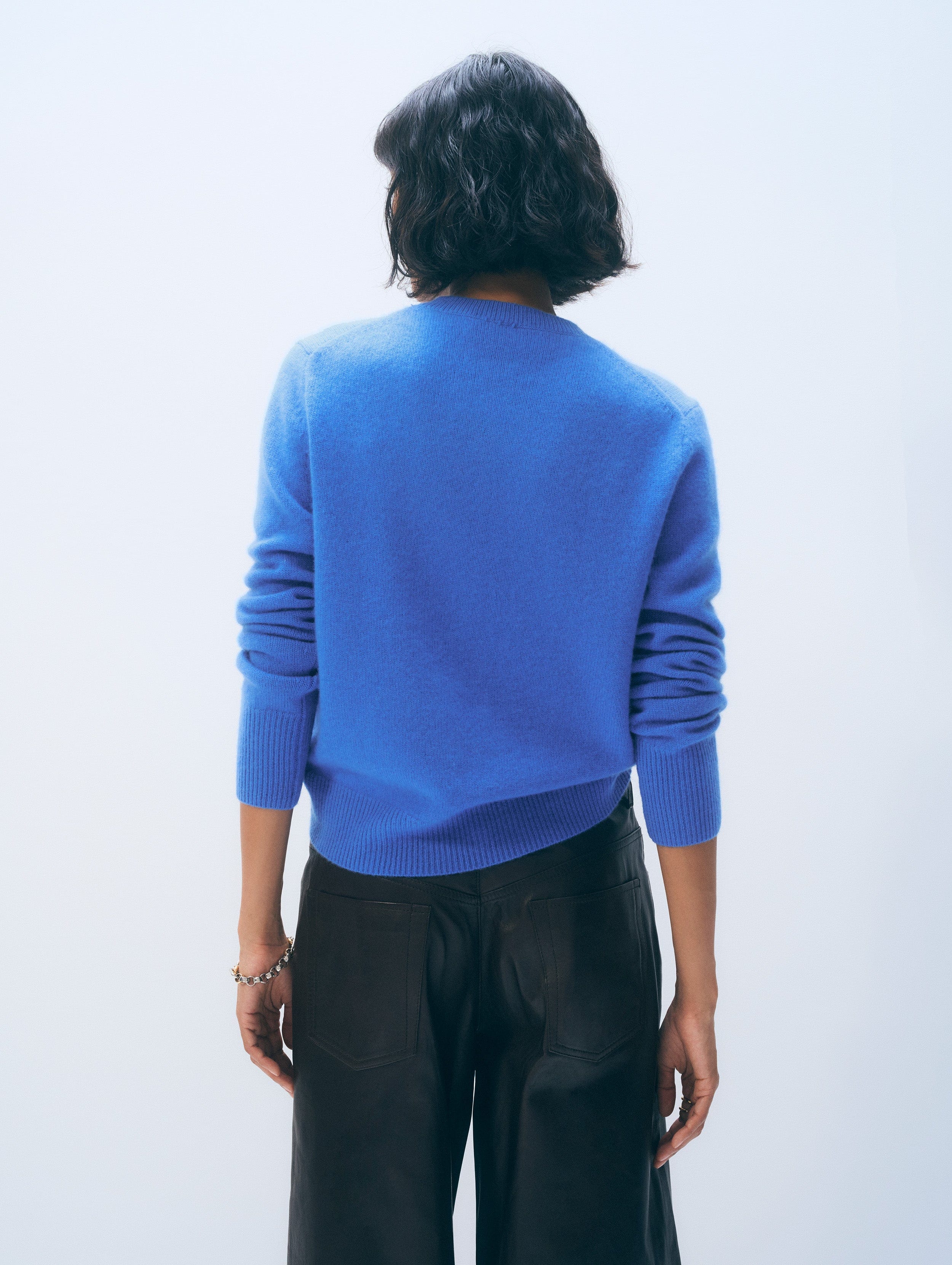 Cashmere Rib Trim Crewneck | Blue Canvas