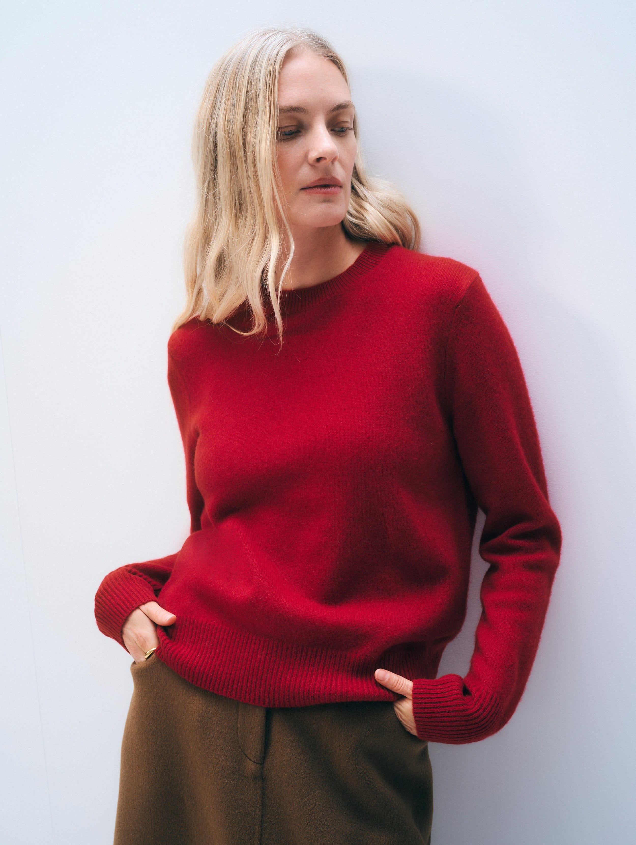 Cashmere Rib Trim Crewneck