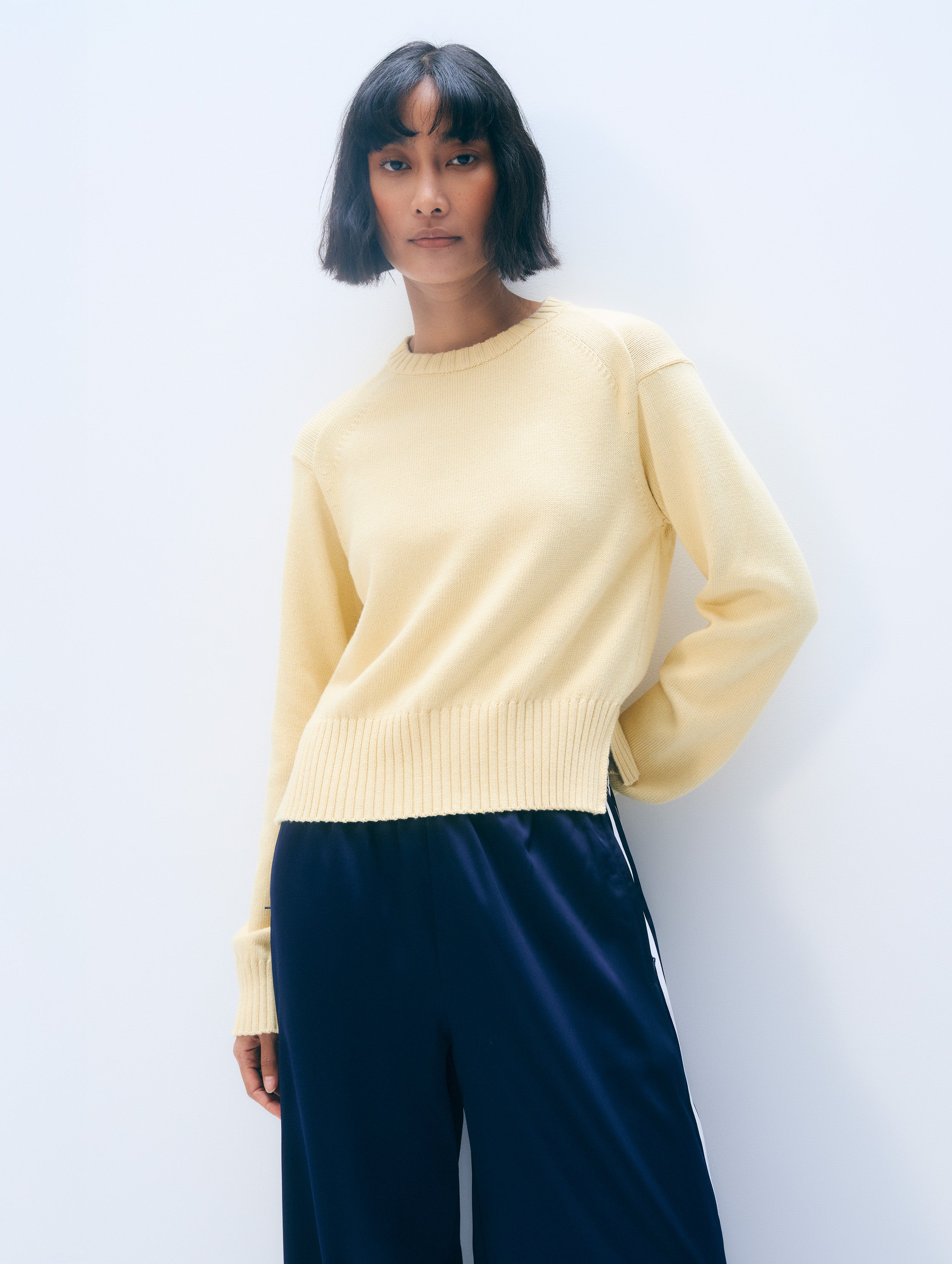Varsity Cotton Crewneck | Pale Marigold/Ivory