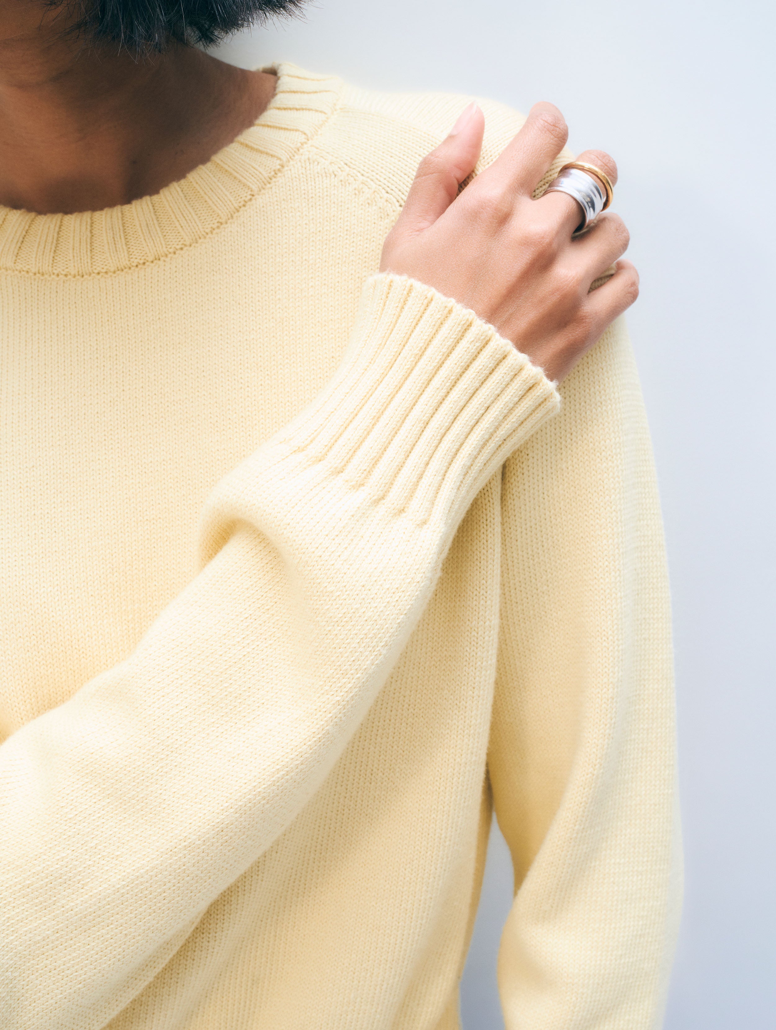 Varsity Cotton Crewneck | Pale Marigold/Ivory