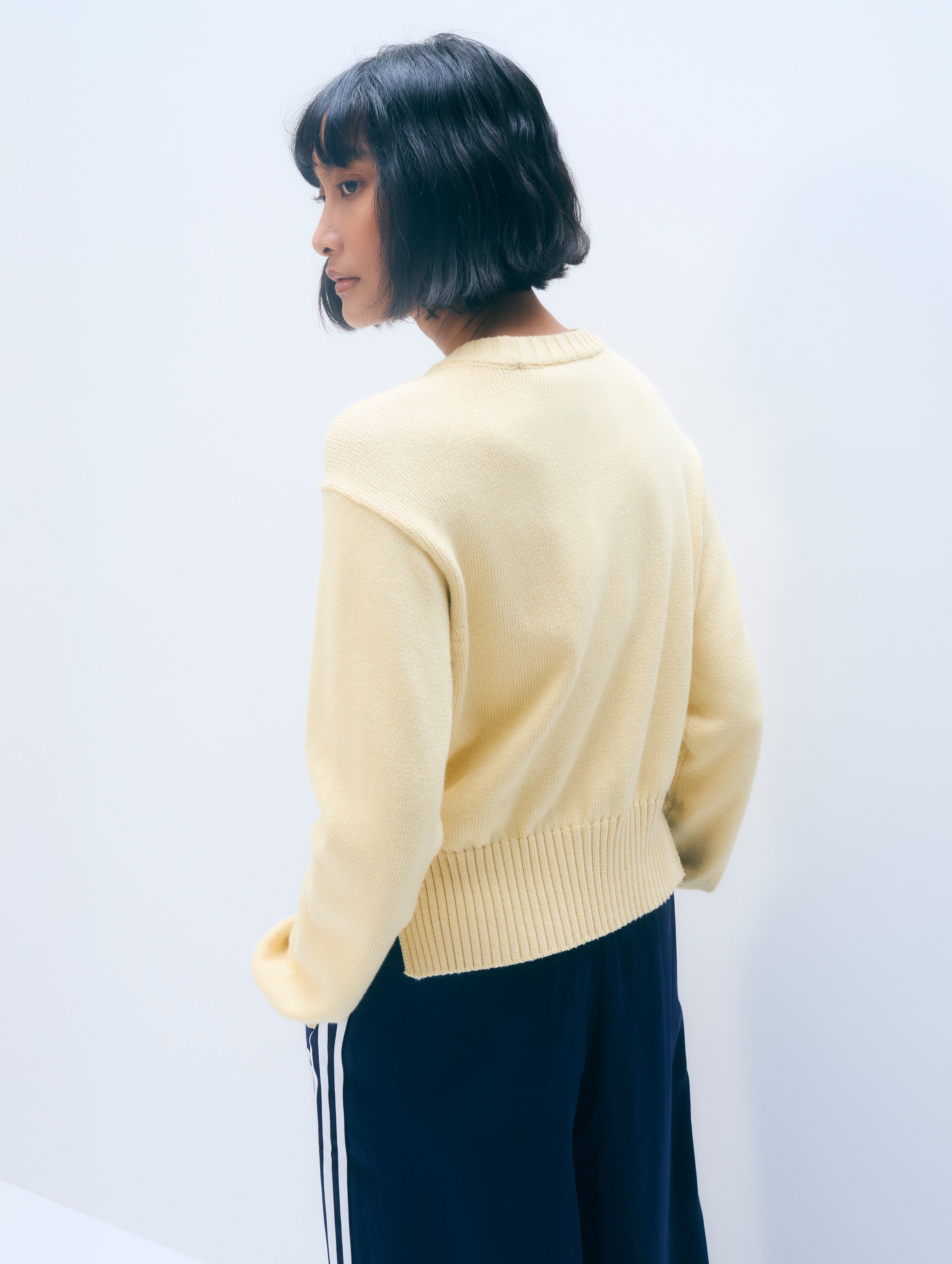 Varsity Cotton Crewneck | Pale Marigold/Ivory