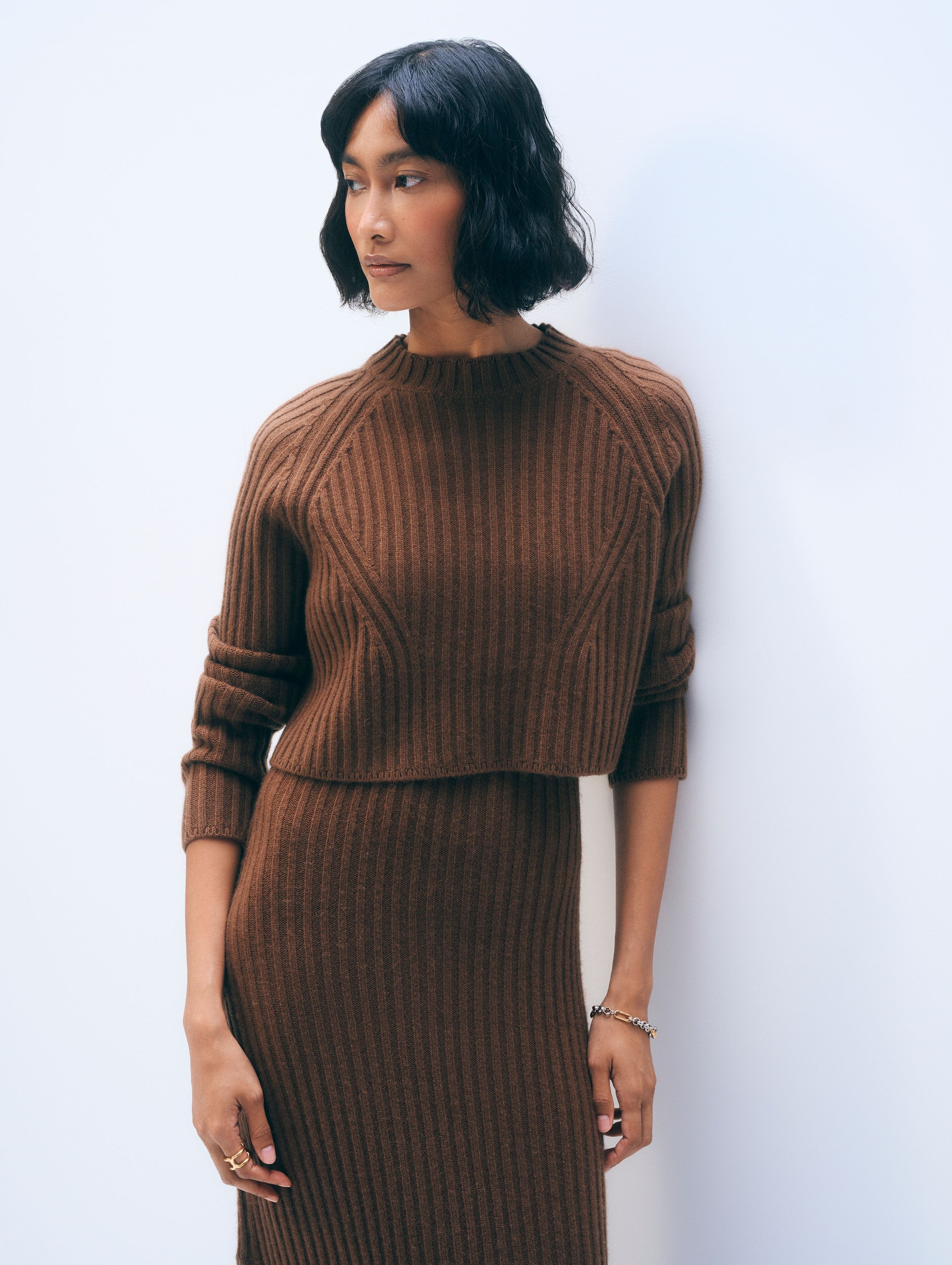 Cashmere Blend Cropped Ribbed Crewneck