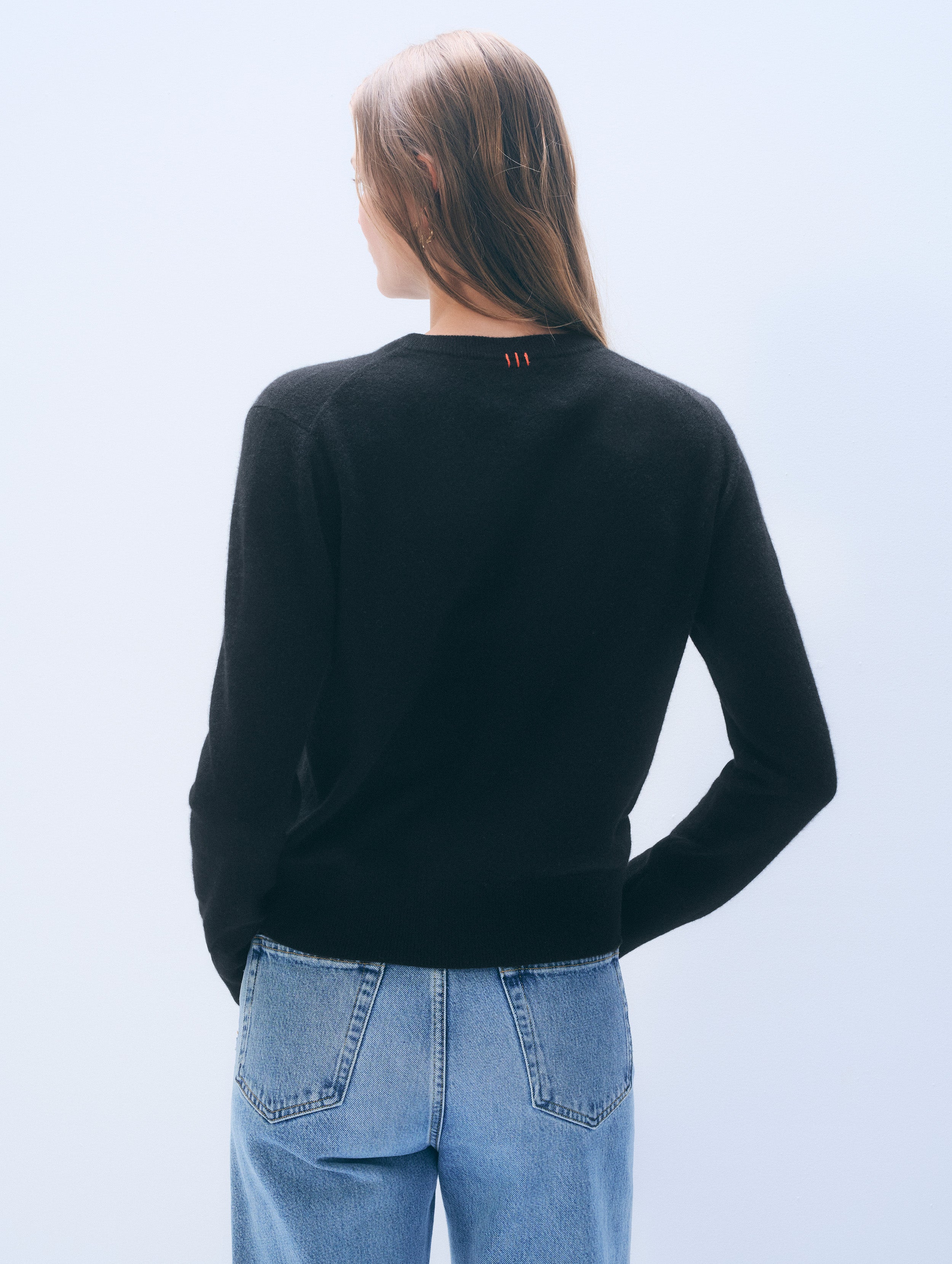 Cashmere Heart Crewneck | Black/Poppy Red