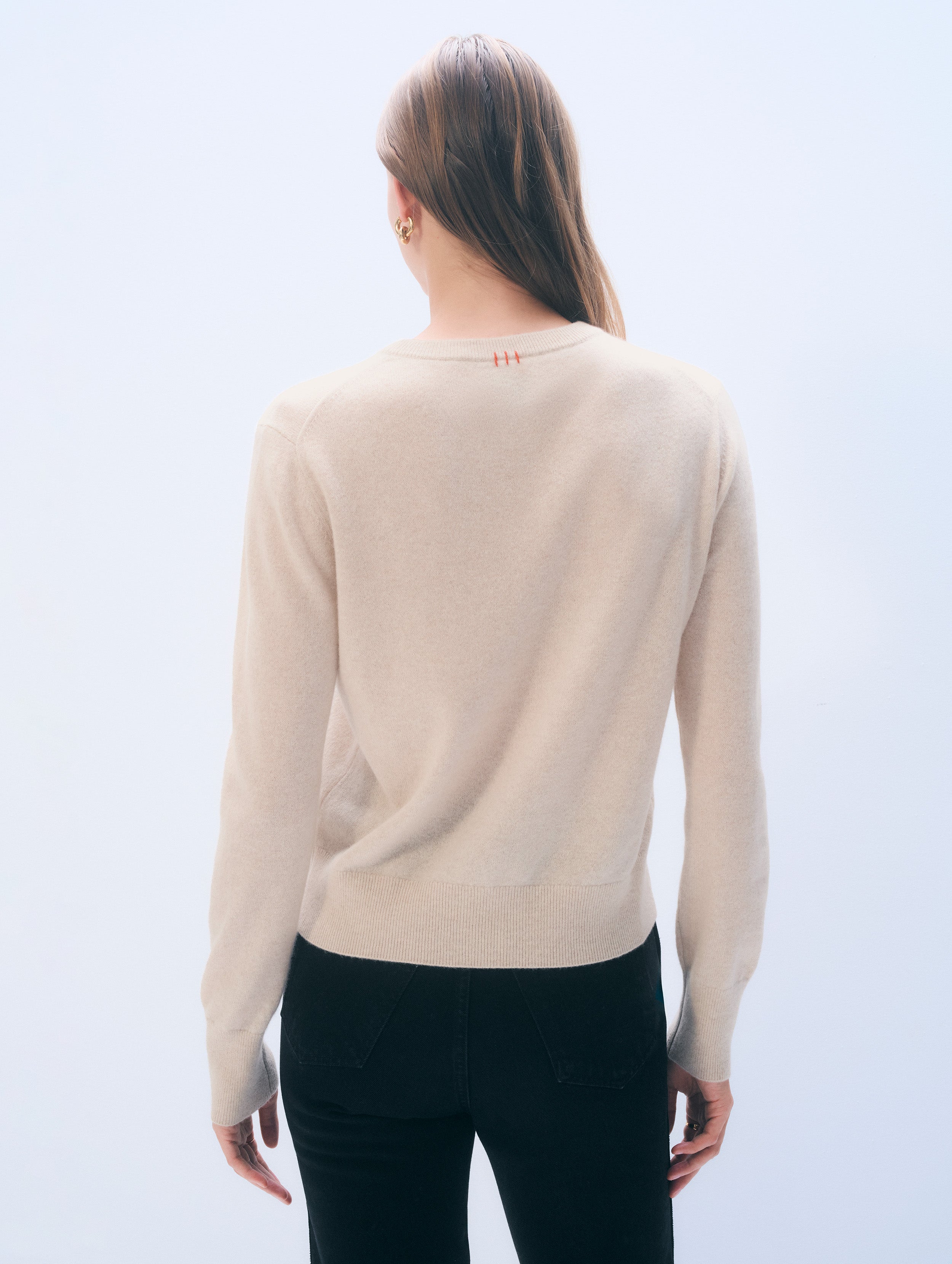 Cashmere Heart Crewneck | Natural Heather/Poppy Red