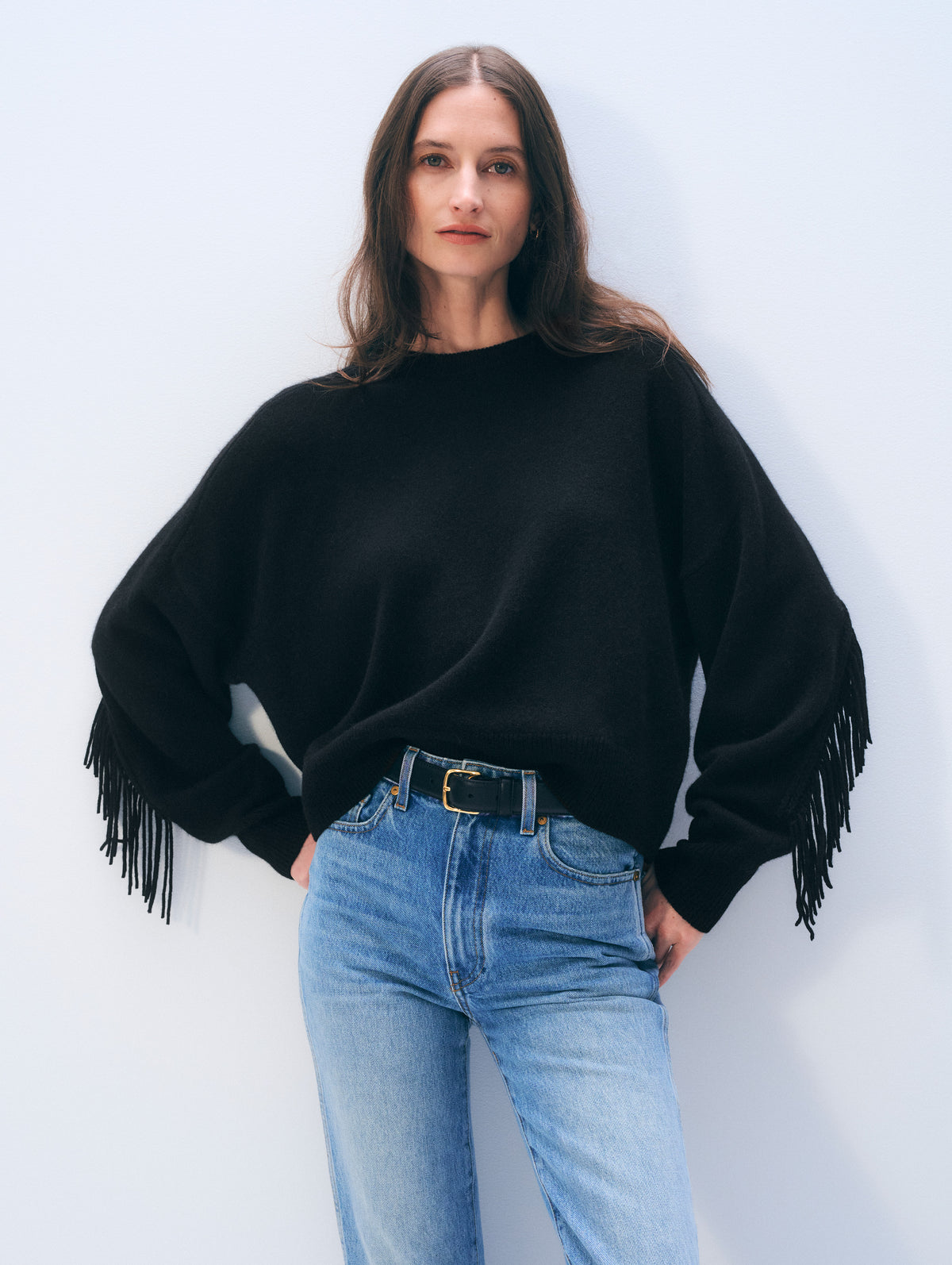 Cashmere Blend Luxe Fringe Crewneck