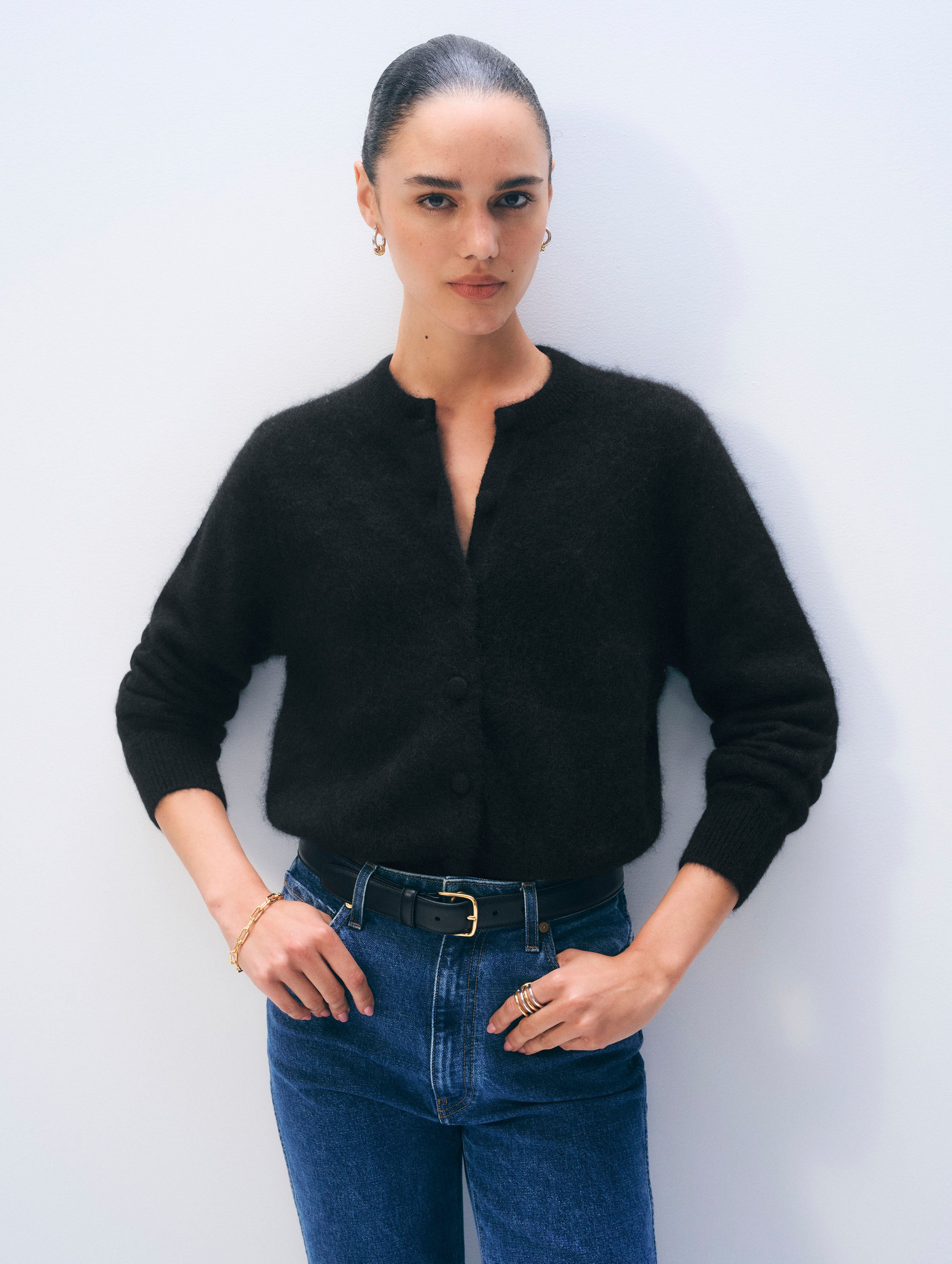 Brushed Cashmere Crewneck Cardigan