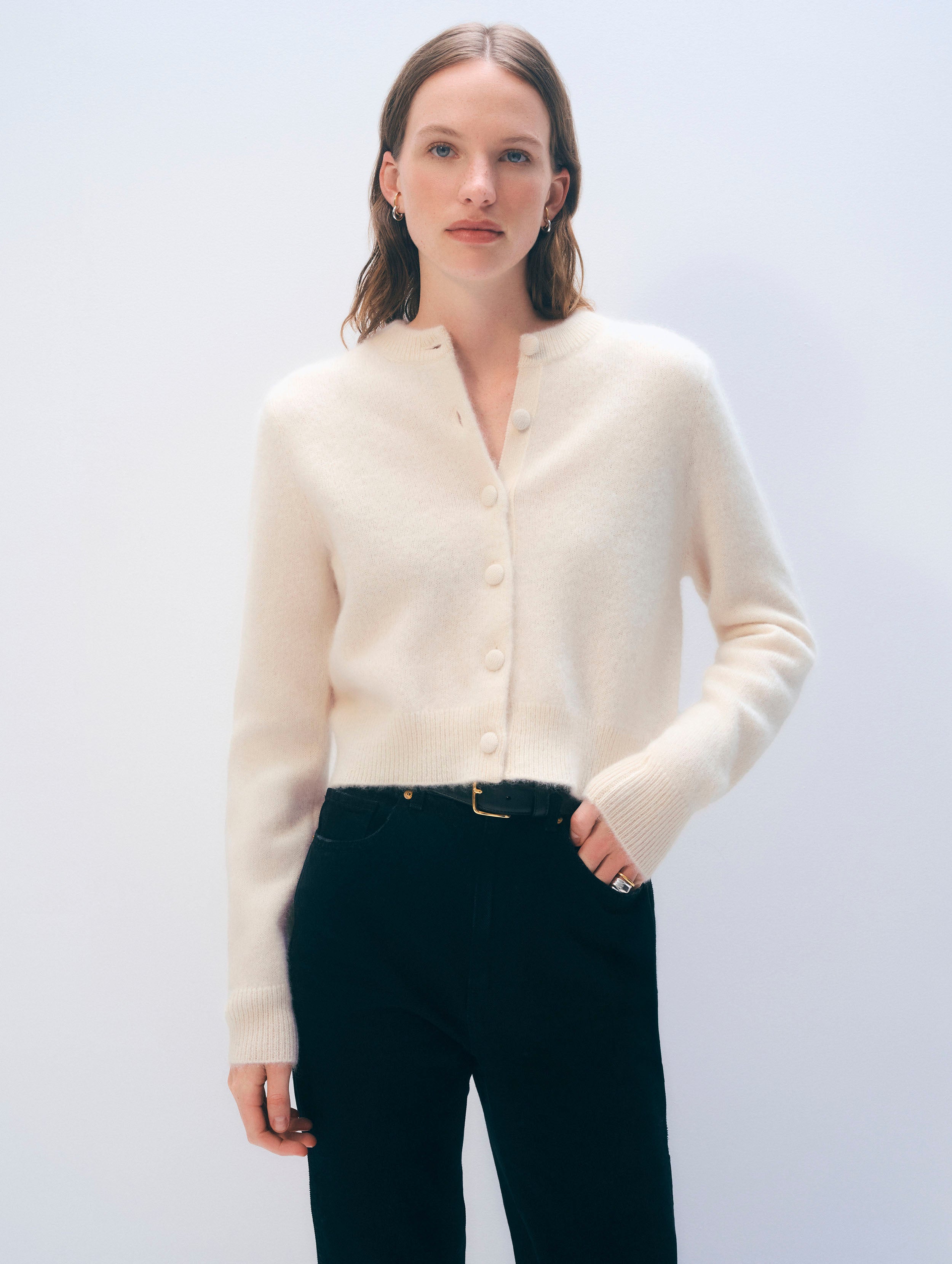 Brushed Cashmere Crewneck Cardigan